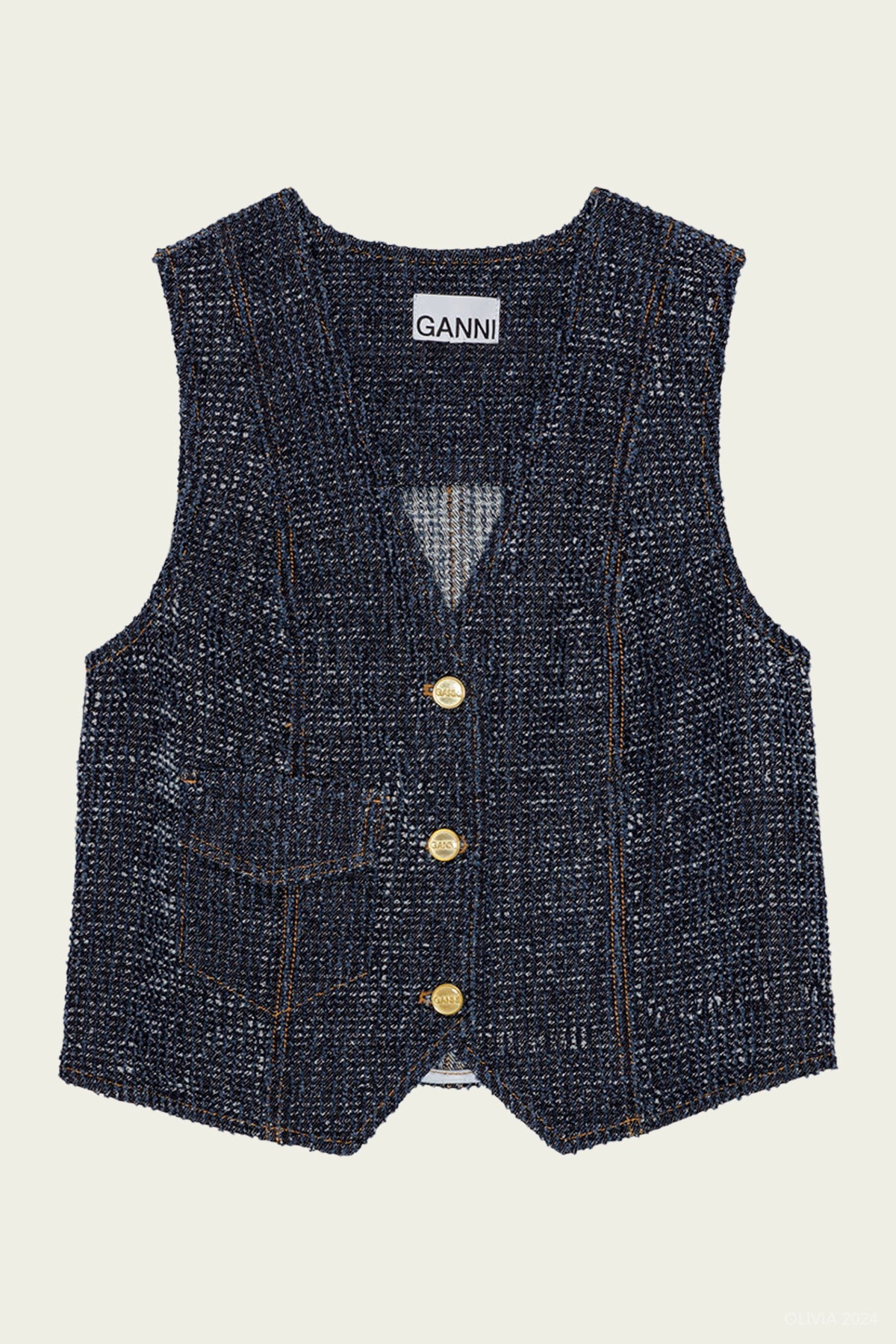 Dark Blue Fluffy Denim Vest - shop - olivia.com