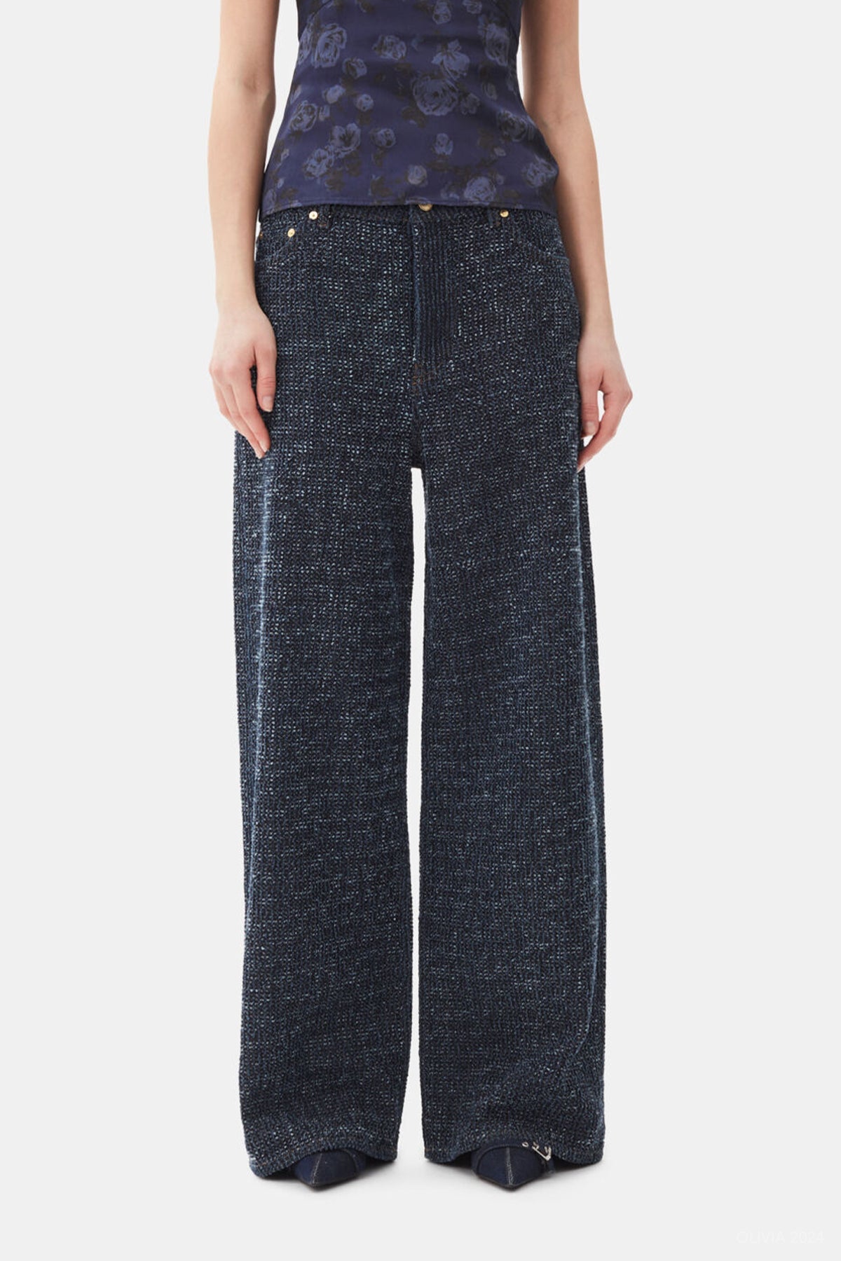 Dark Blue Fluffy Wide Jeans - shop - olivia.com