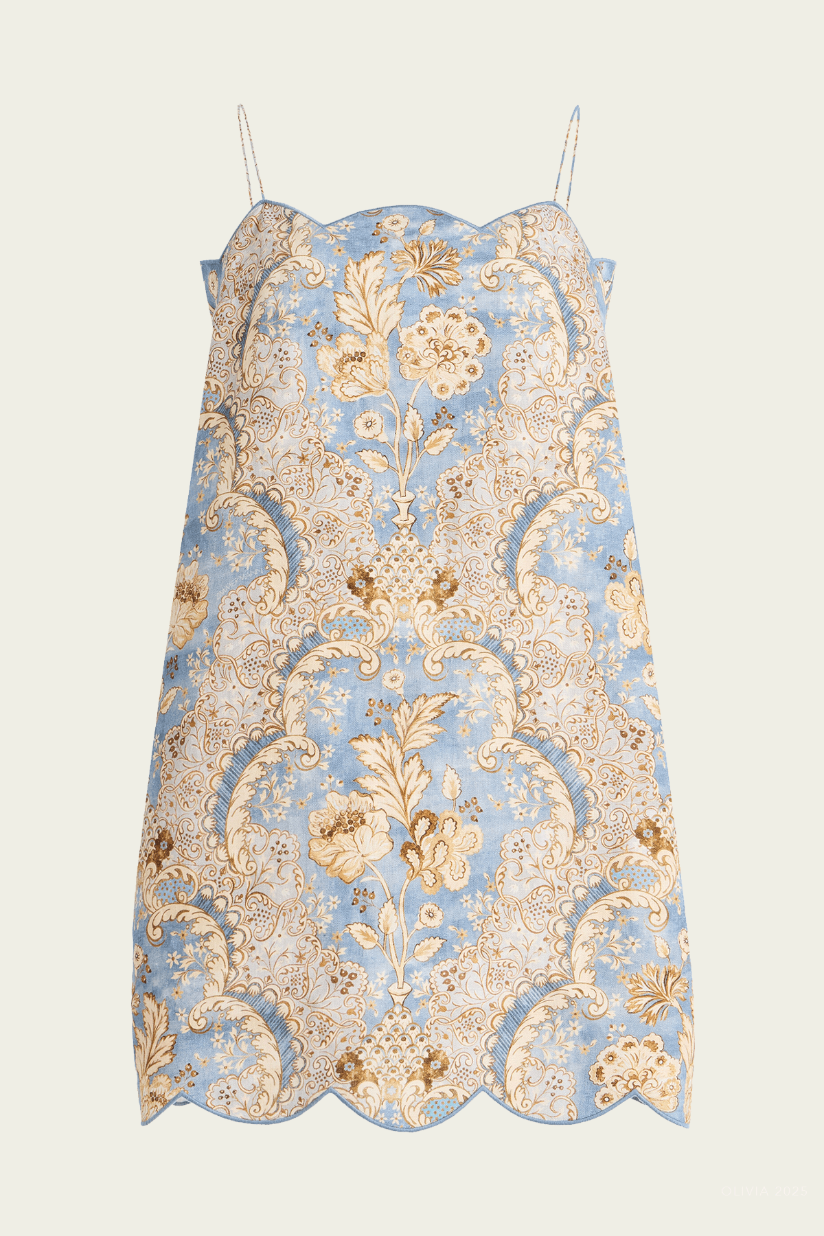 Daylight Scallop Mini Dress in Damask Denim - shop - olivia.com