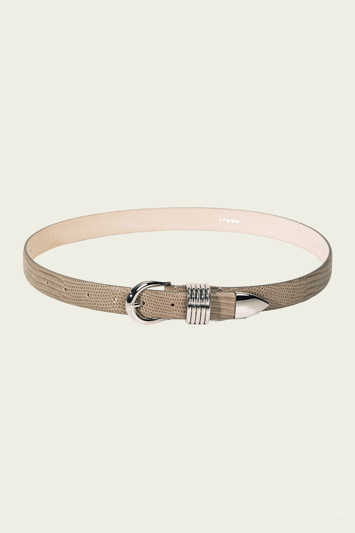 Hollyhock Matte Lizard Belt in Grey Snake
