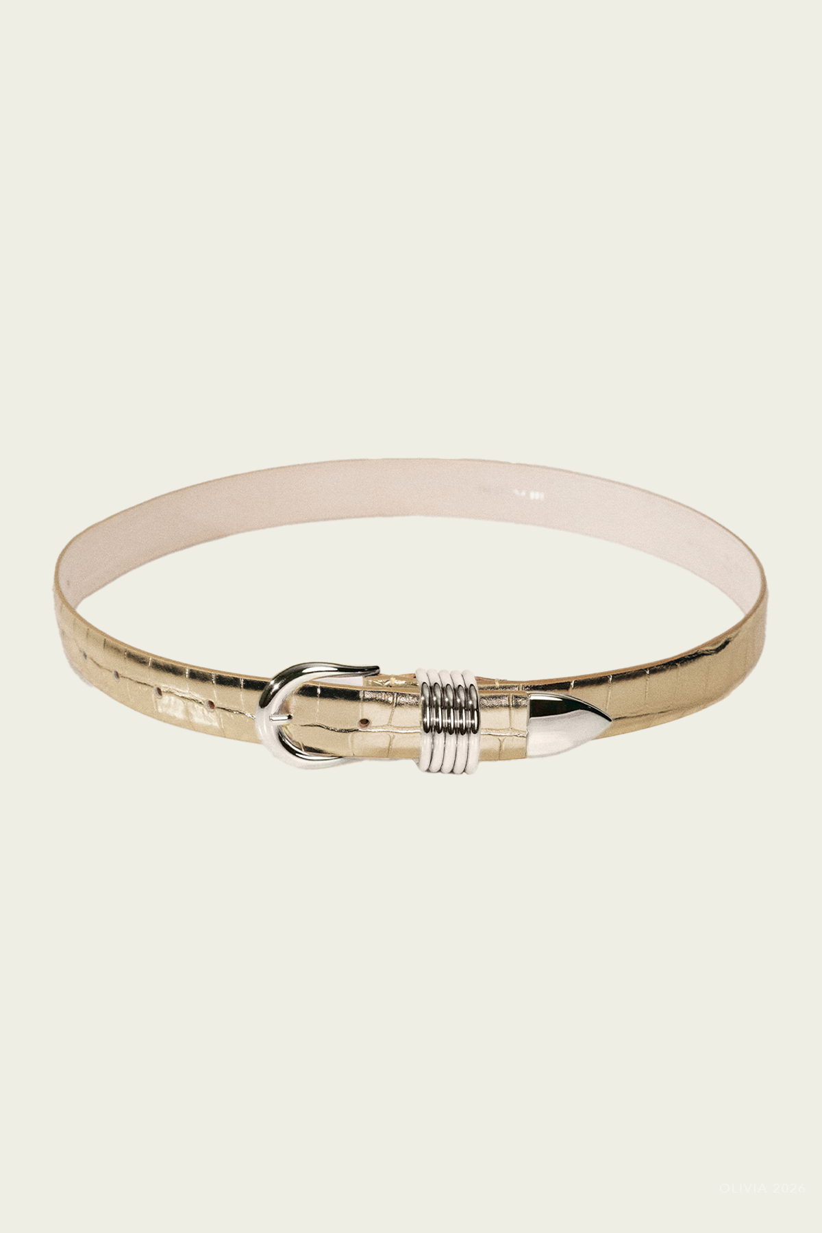 Hollyhock Mirror Croco Belt in Gold Croco