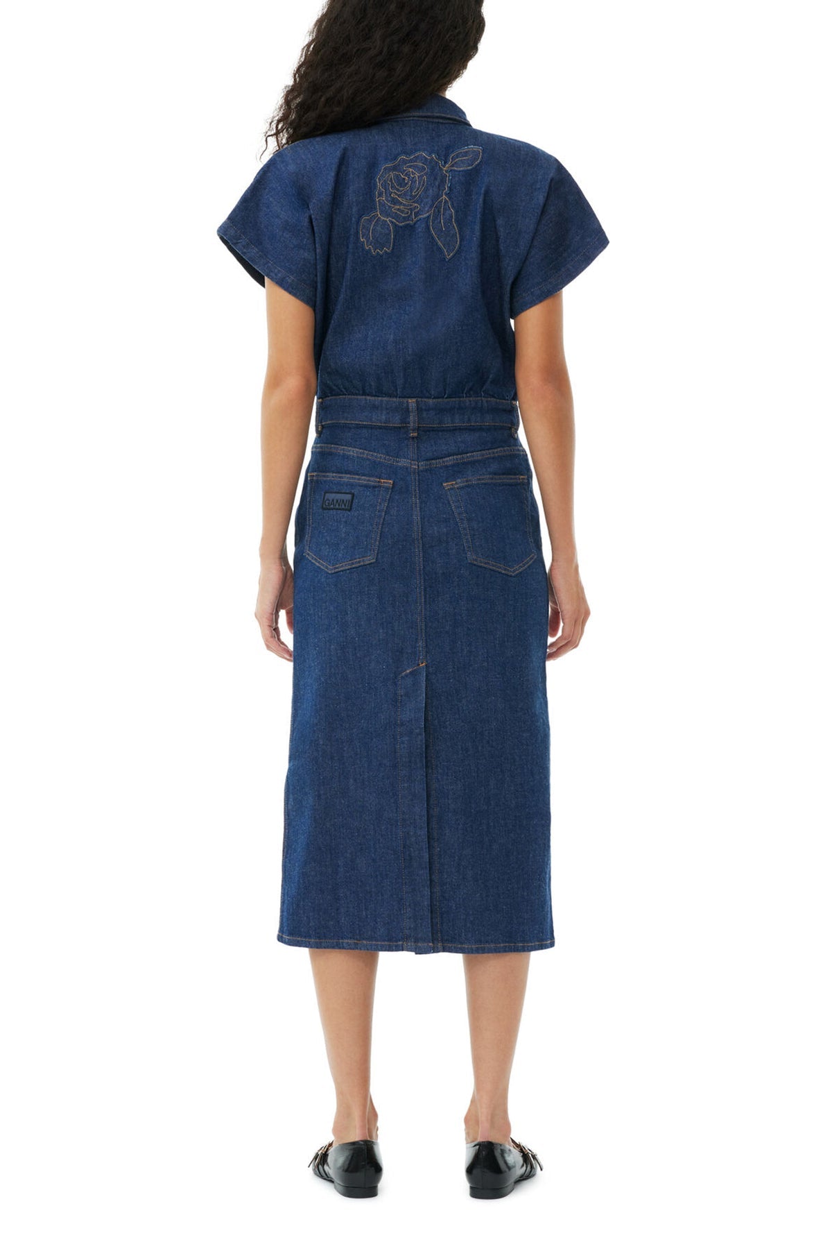 Denim Rose Midi Dress in Rinse - shop-olivia.com