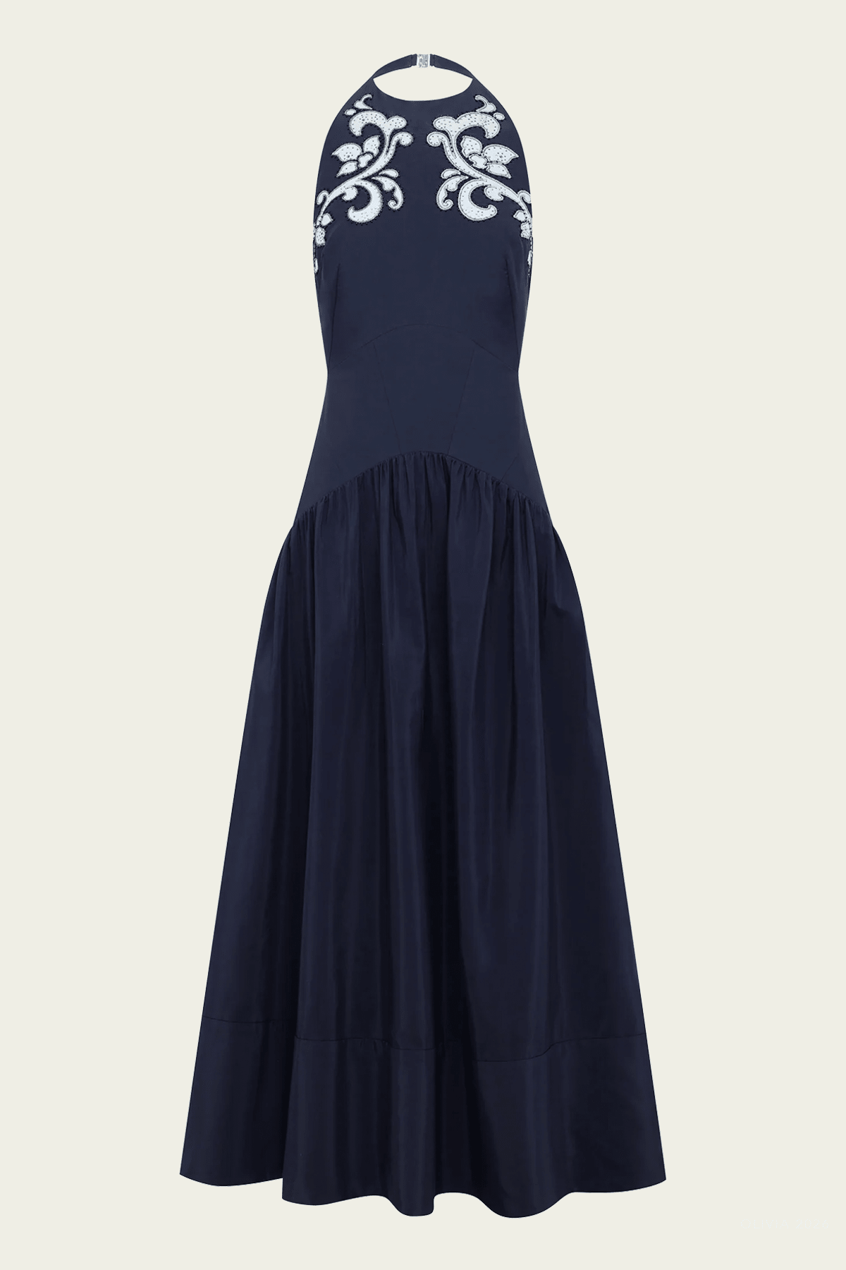 Dillon Applique Halter Gown in Ink - shop-olivia.com