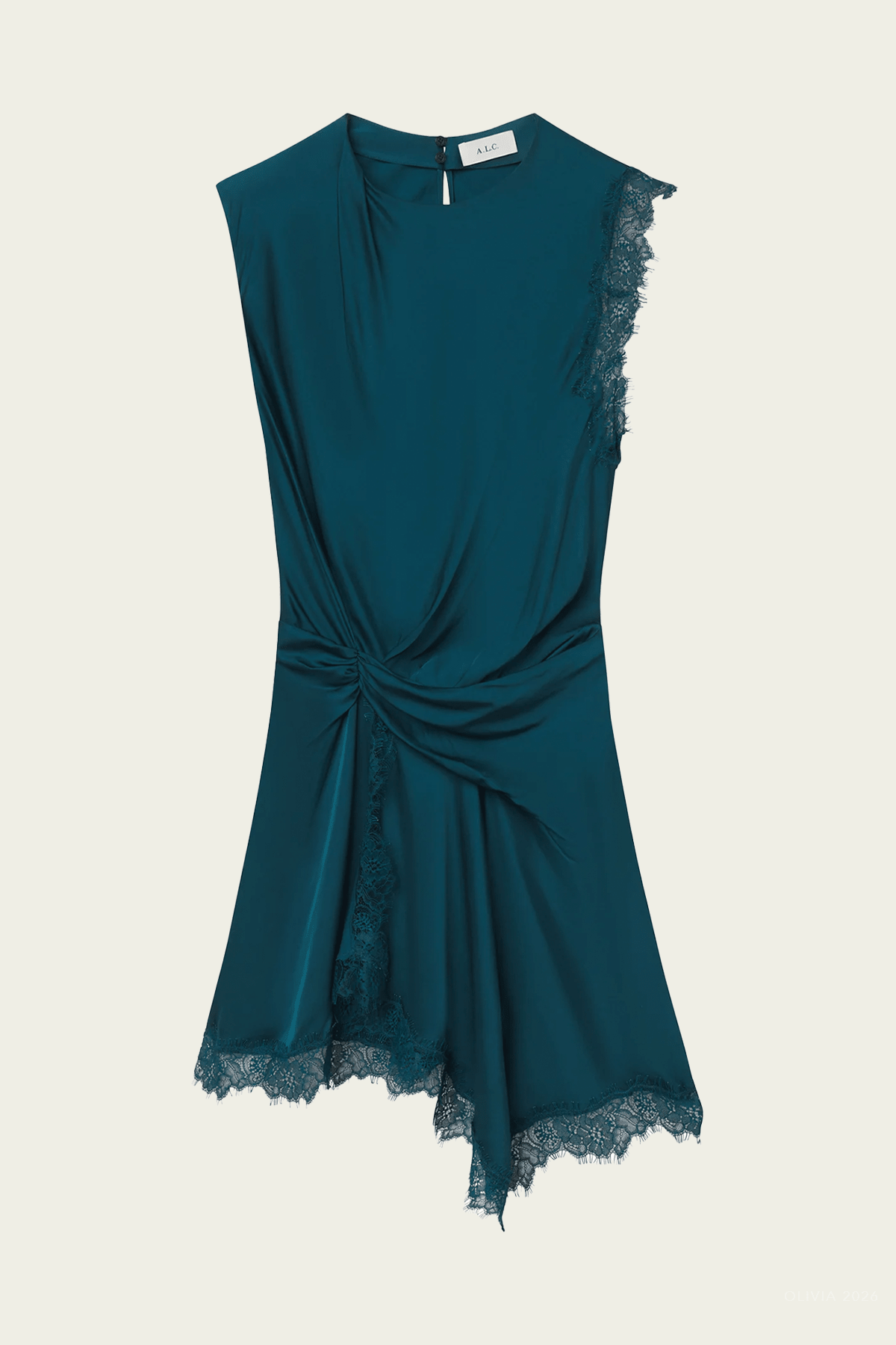 Dion Satin And Lace Mini Dress in Light Teal - shop-olivia.com