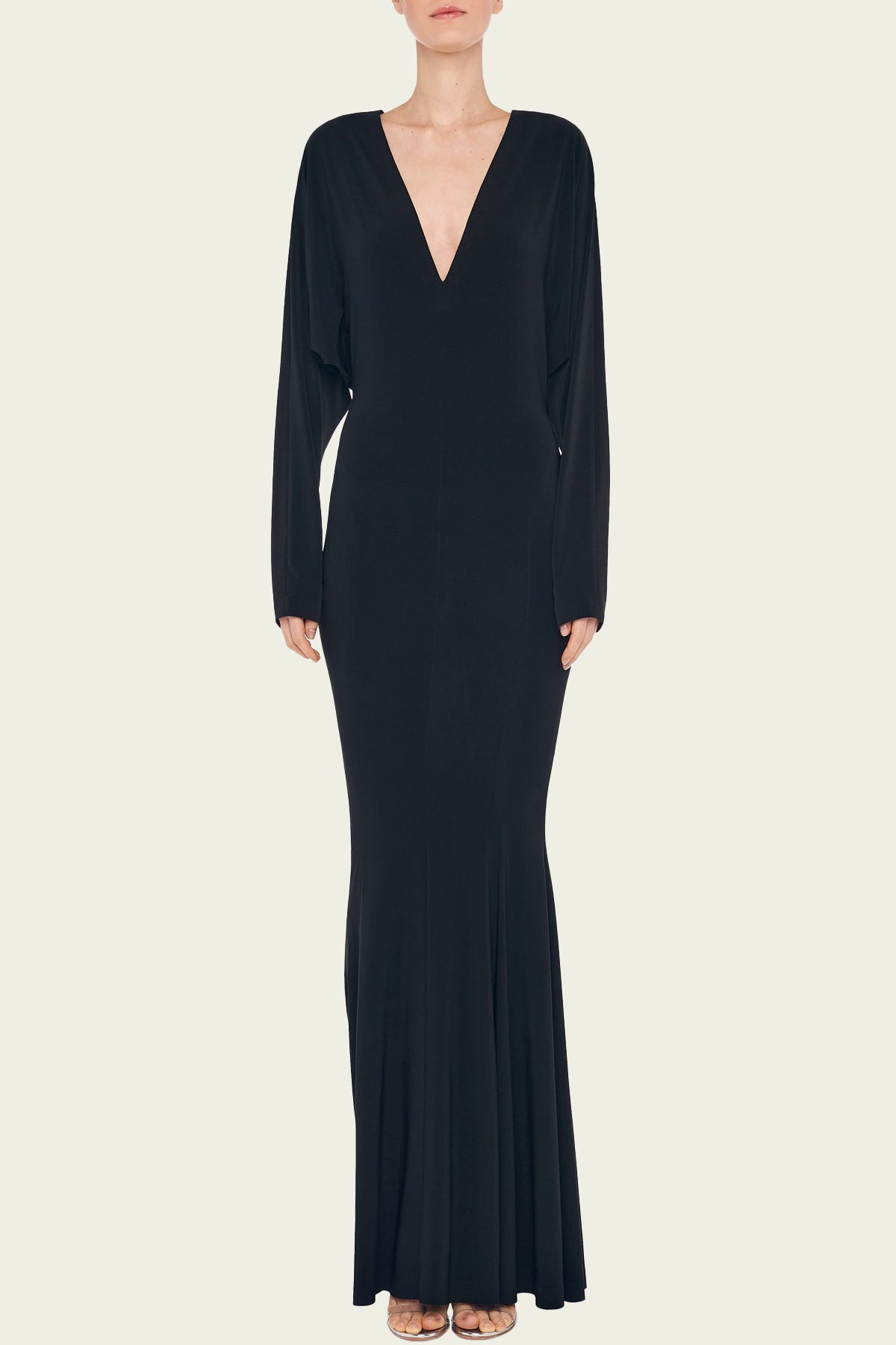 Dolman V Neck Fishtail Gown in Black - shop - olivia.com