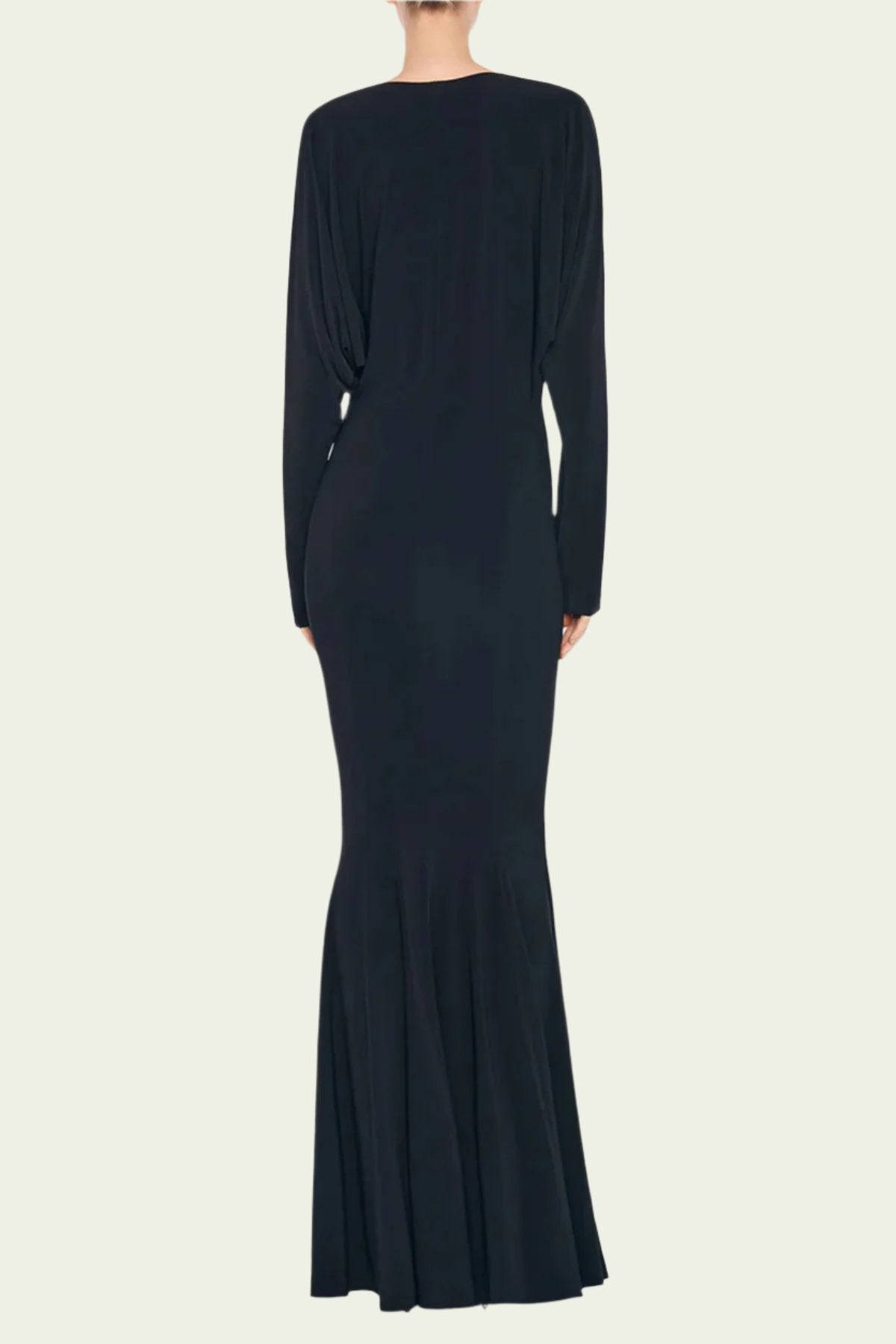 Dolman V Neck Fishtail Gown in Black - shop - olivia.com