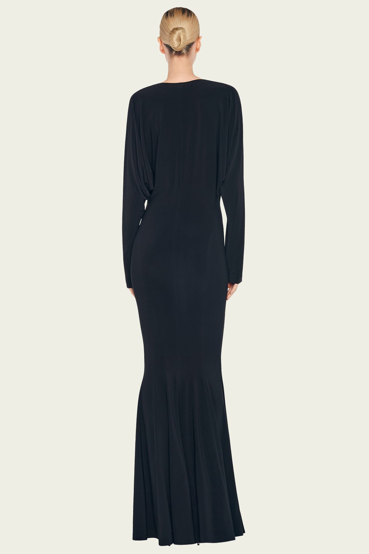 Dolman V Neck Fishtail Gown in Black - shop - olivia.com