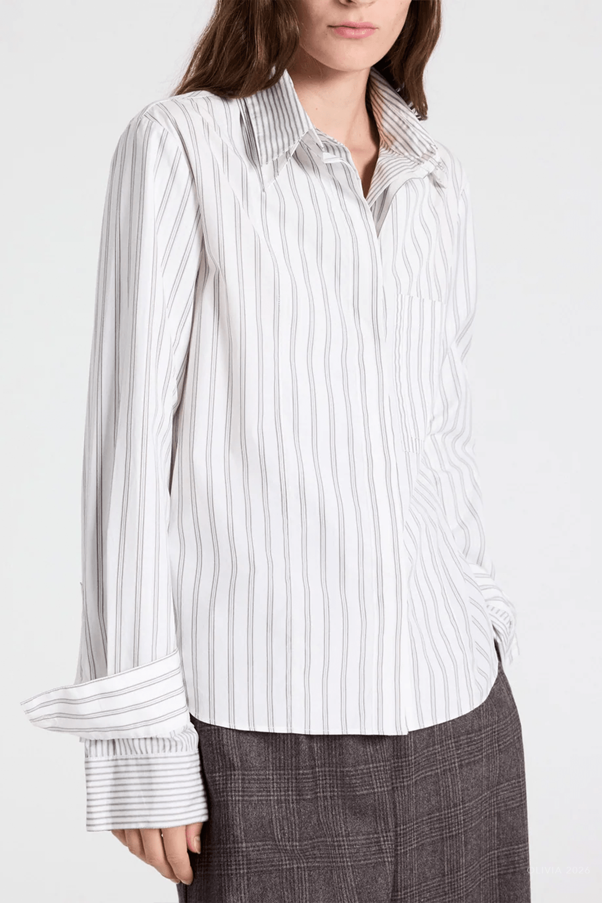 Double Layer Boyfriend Shirt in Turkish Coffee Ivory - shop-olivia.com