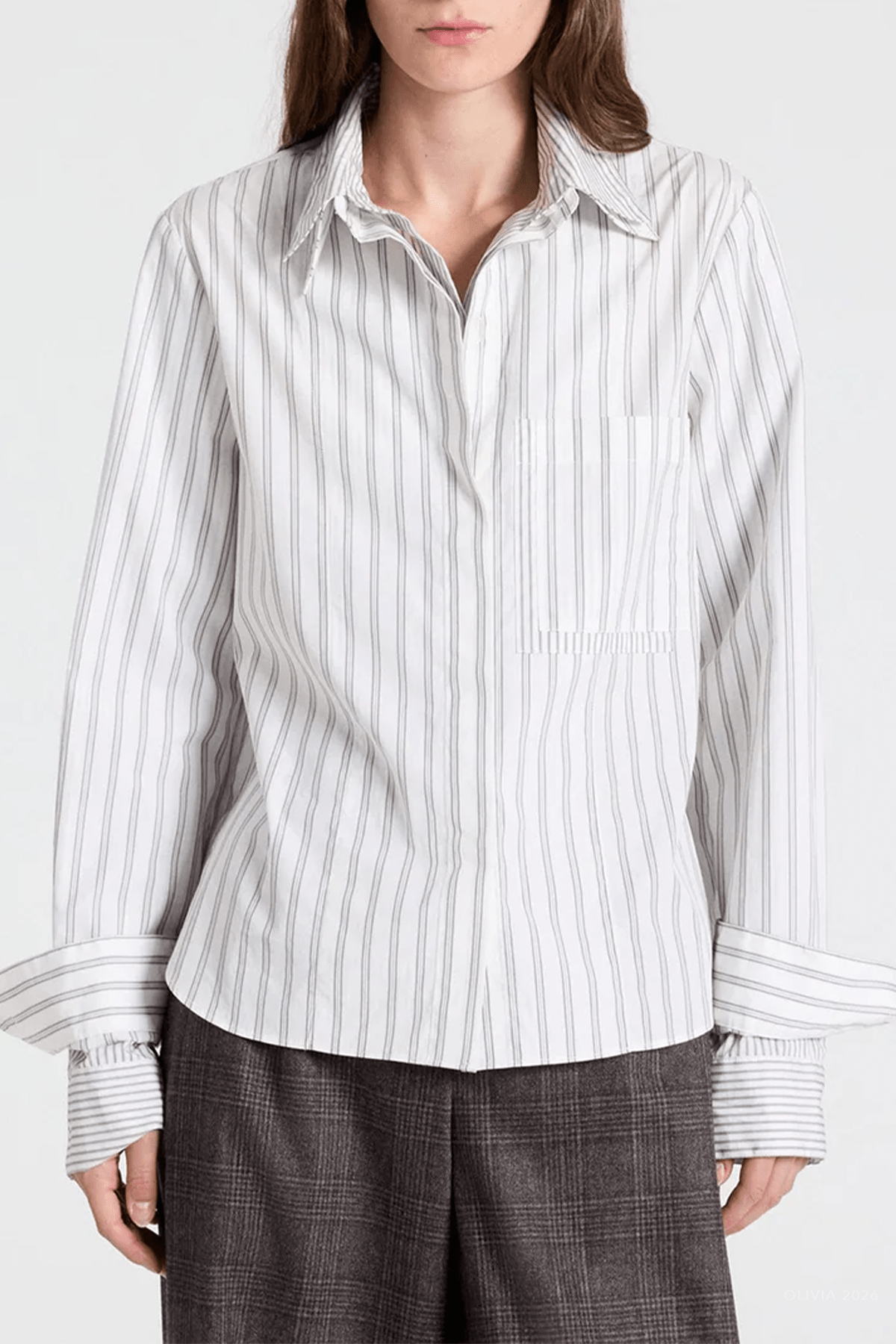 Double Layer Boyfriend Shirt in Turkish Coffee Ivory - shop-olivia.com