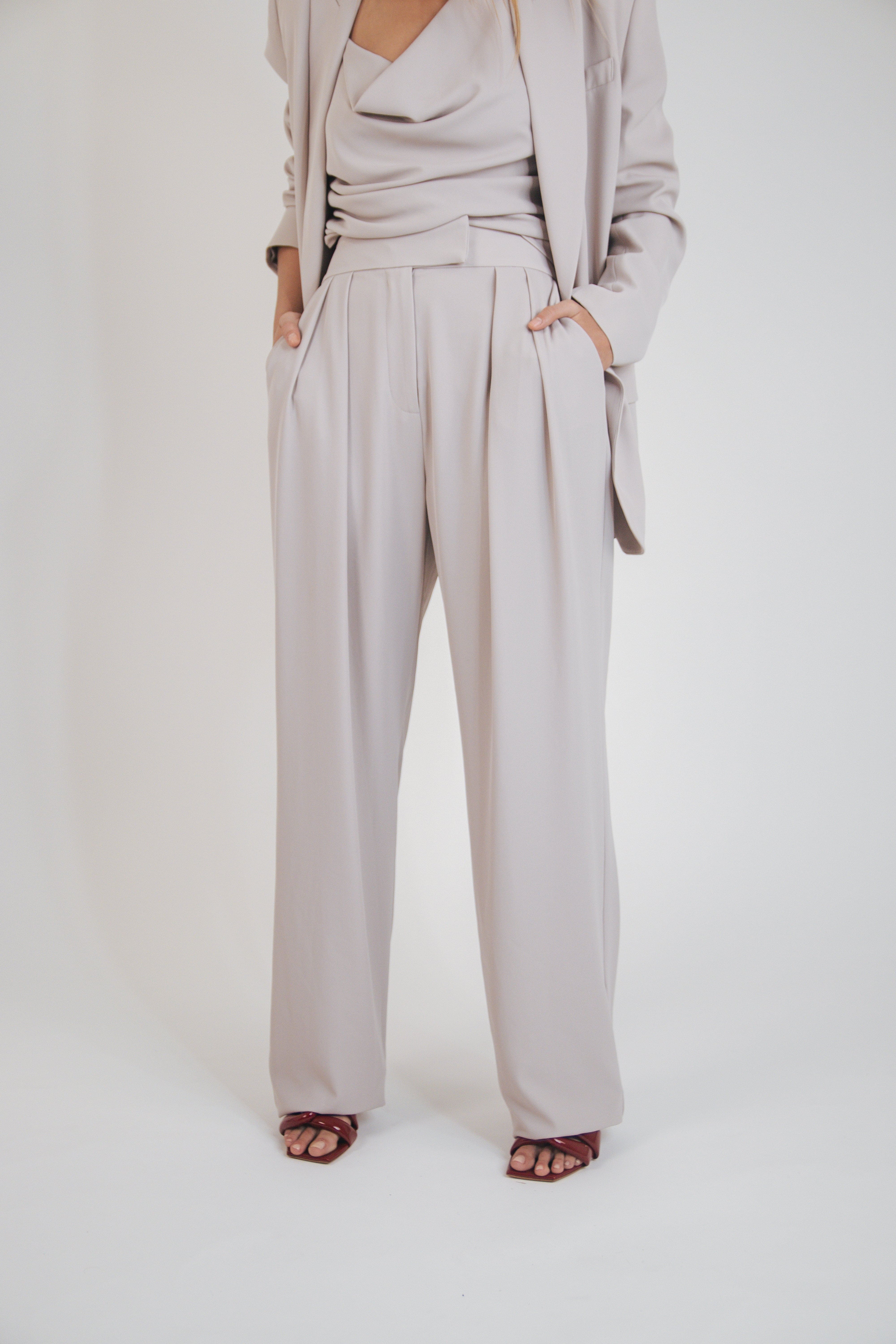 Double Pleat Trouser in Stone - shop - olivia.com