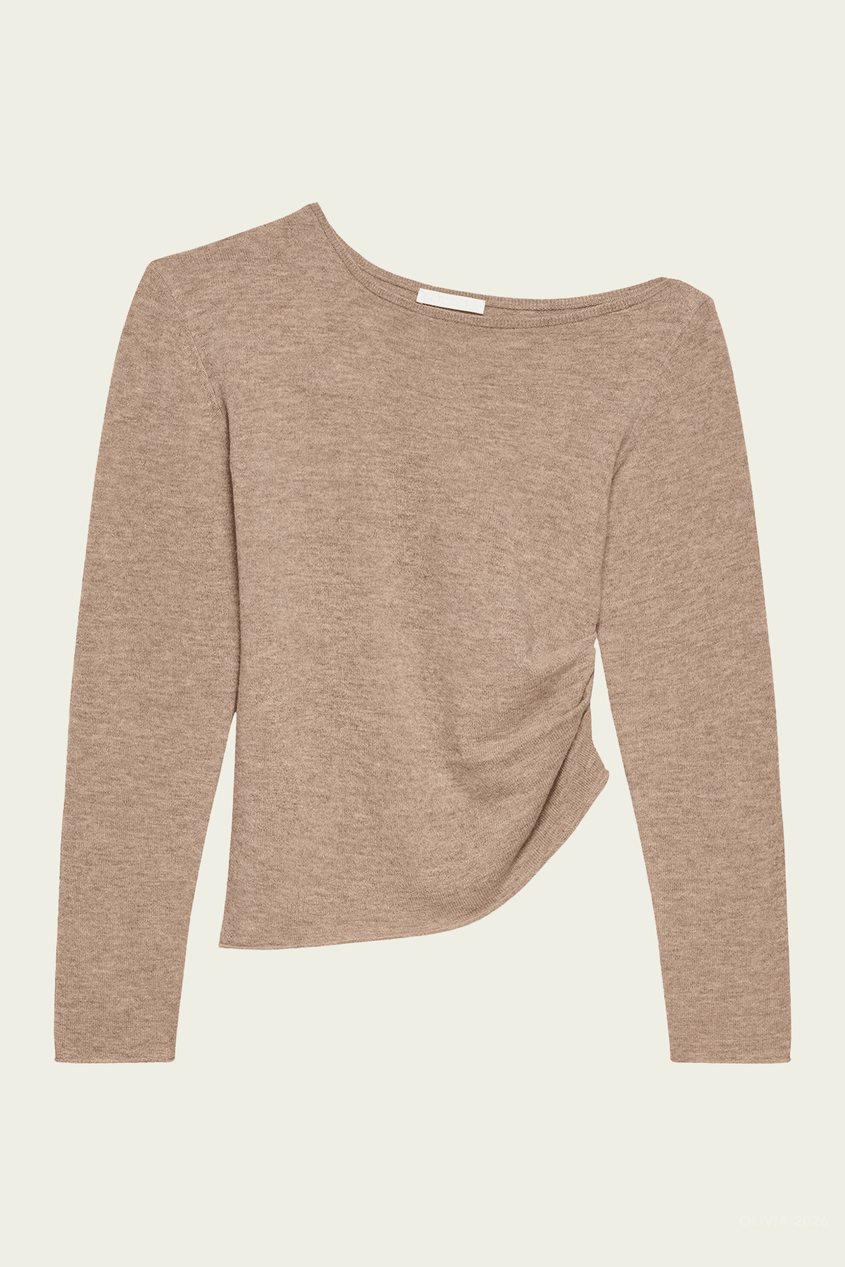 Draped Asymmetrical Wool Top in Oatmeal Melange - shop-olivia.com