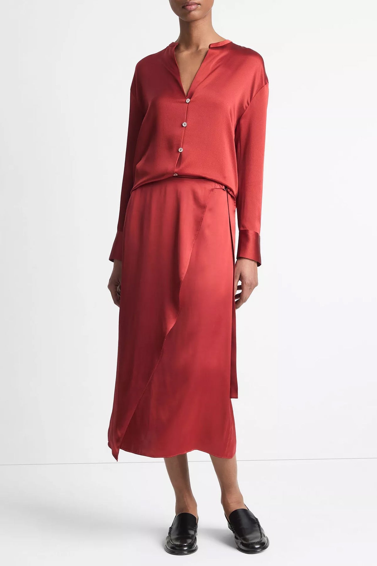 Draped D - Ring Wrap Skirt in Dark Scarlet - shop - olivia.com