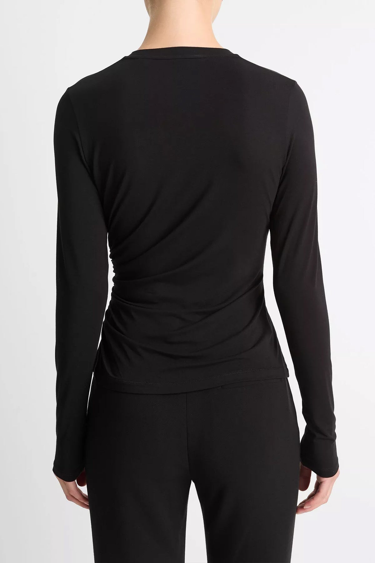 Draped Long - Sleeve Crew Neck Top in Black - shop - olivia.com