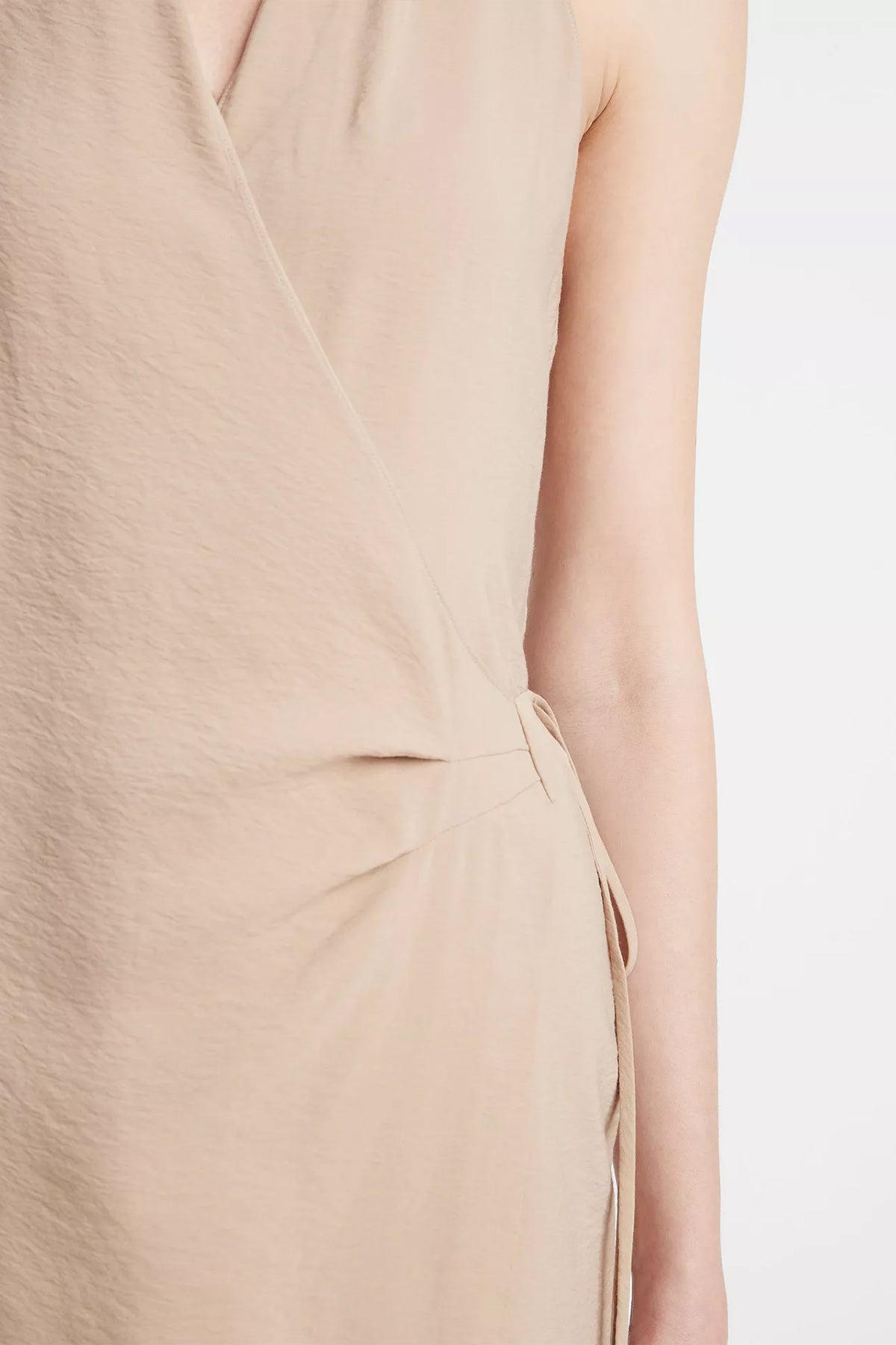 Draped-Neck Wrap Dress in Pale Wheat - shop-olivia.com