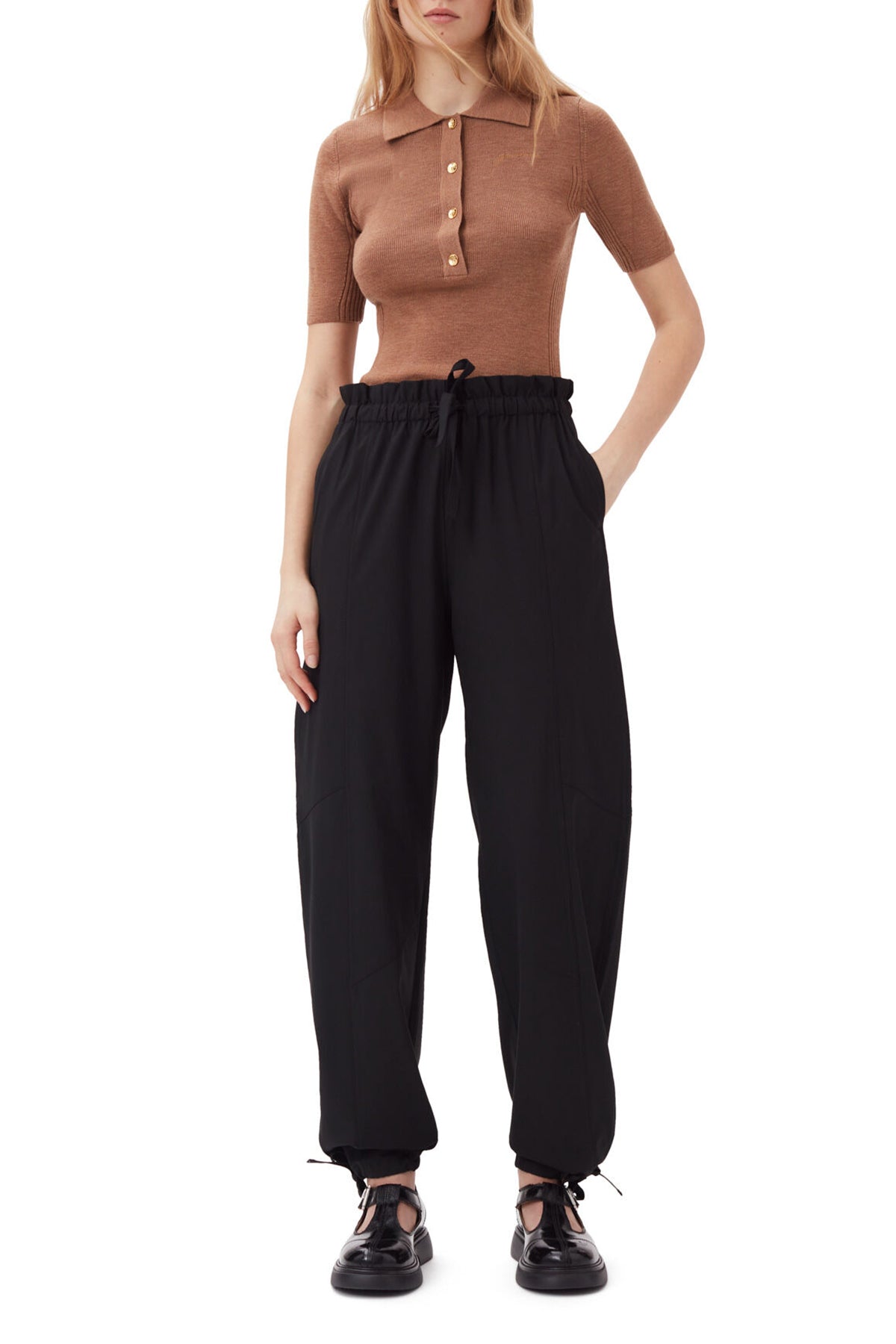 Drapey Melange Elasticated Waist Pants in Black - shop - olivia.com