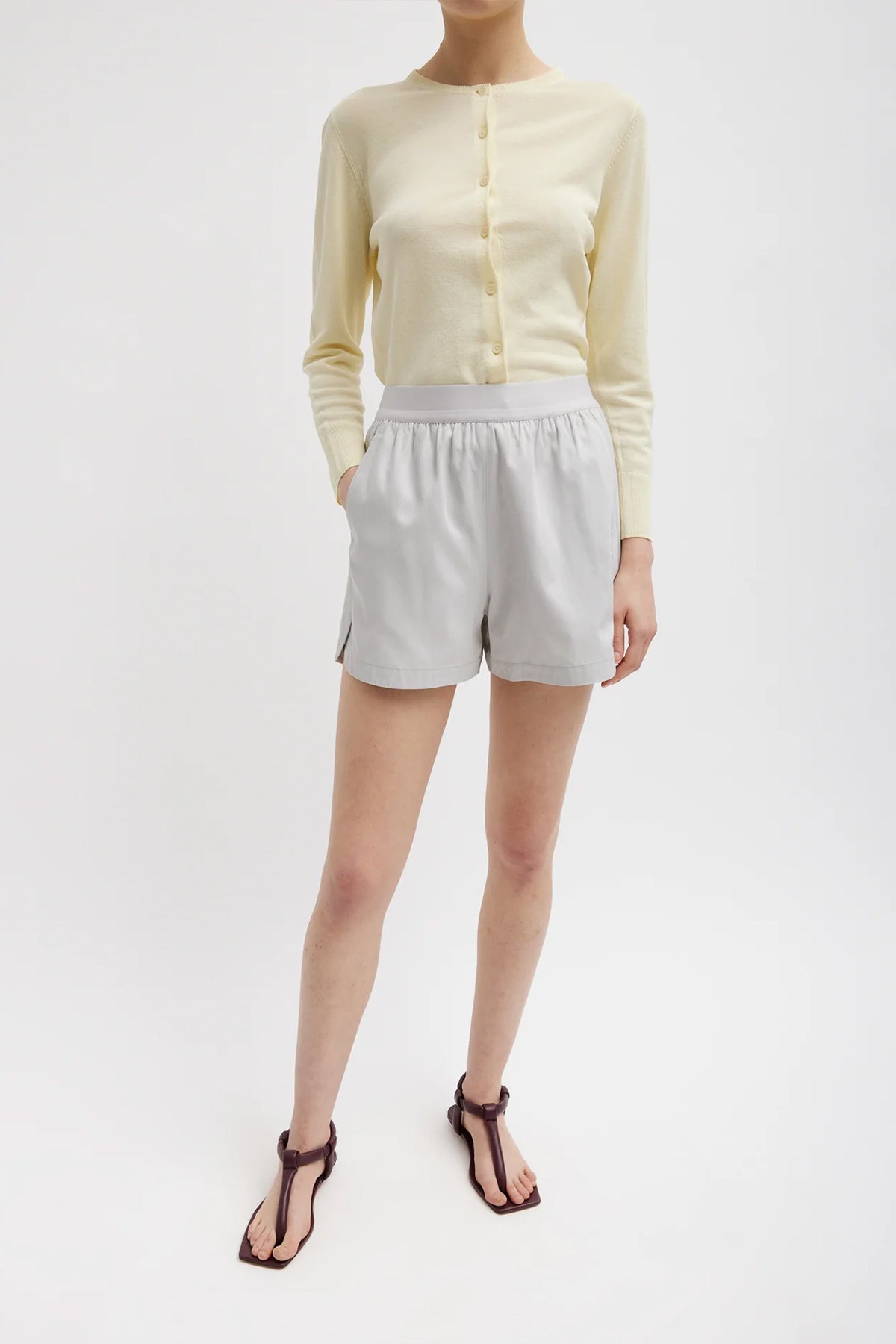 Drapey Suiting Pull On Short in Stone - shop-olivia.com