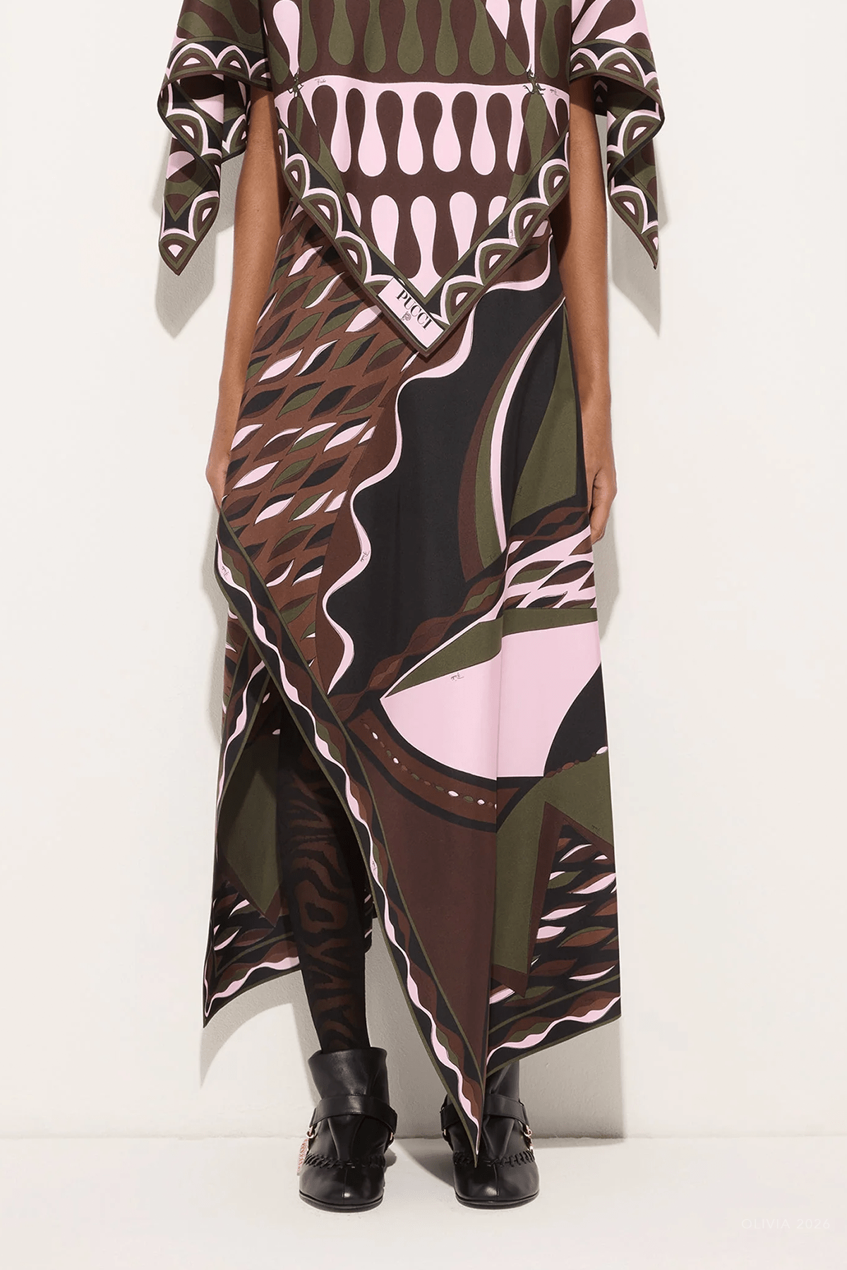 Dune-Print Silk Skirt in Khaki Pink - shop-olivia.com