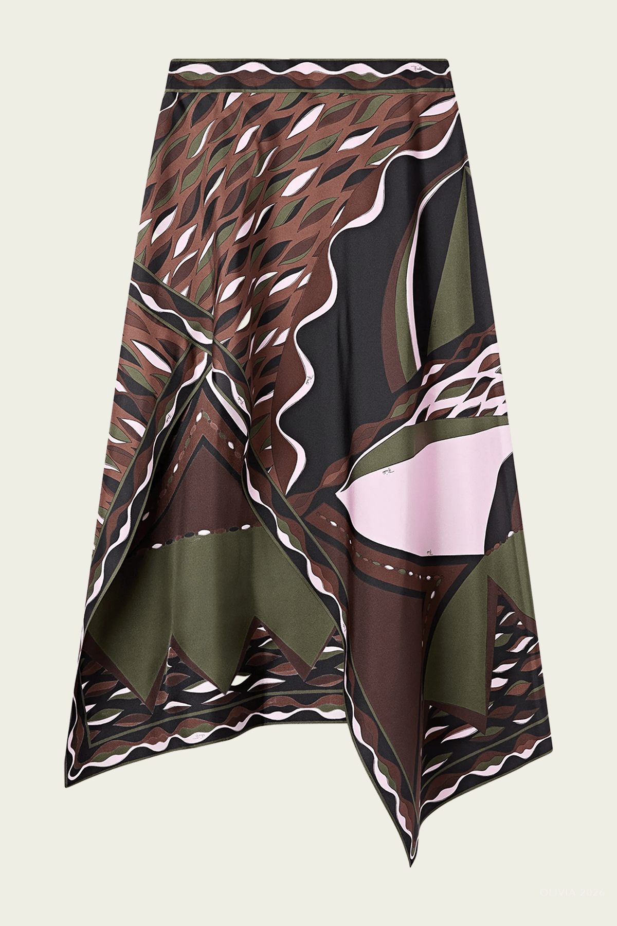 Dune-Print Silk Skirt in Khaki Pink - shop-olivia.com