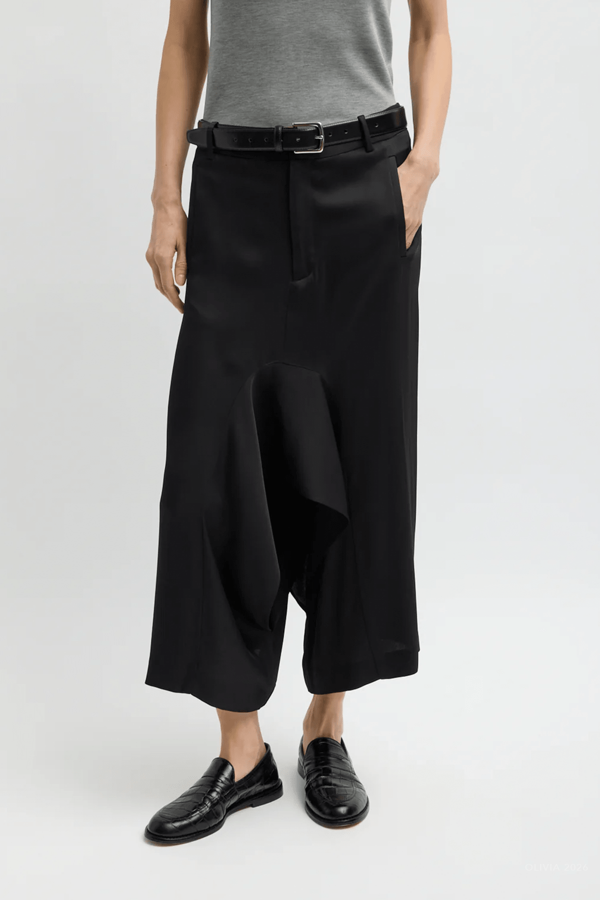 Eco Acetate Viscose Front Drape Culotte in Black - shop-olivia.com