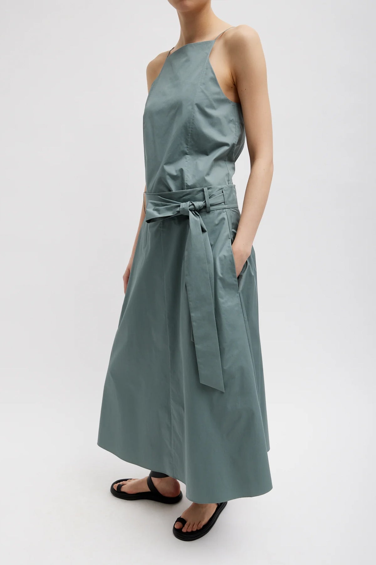 Eco Poplin Back Wrap Skirt in Green Limestone - shop-olivia.com