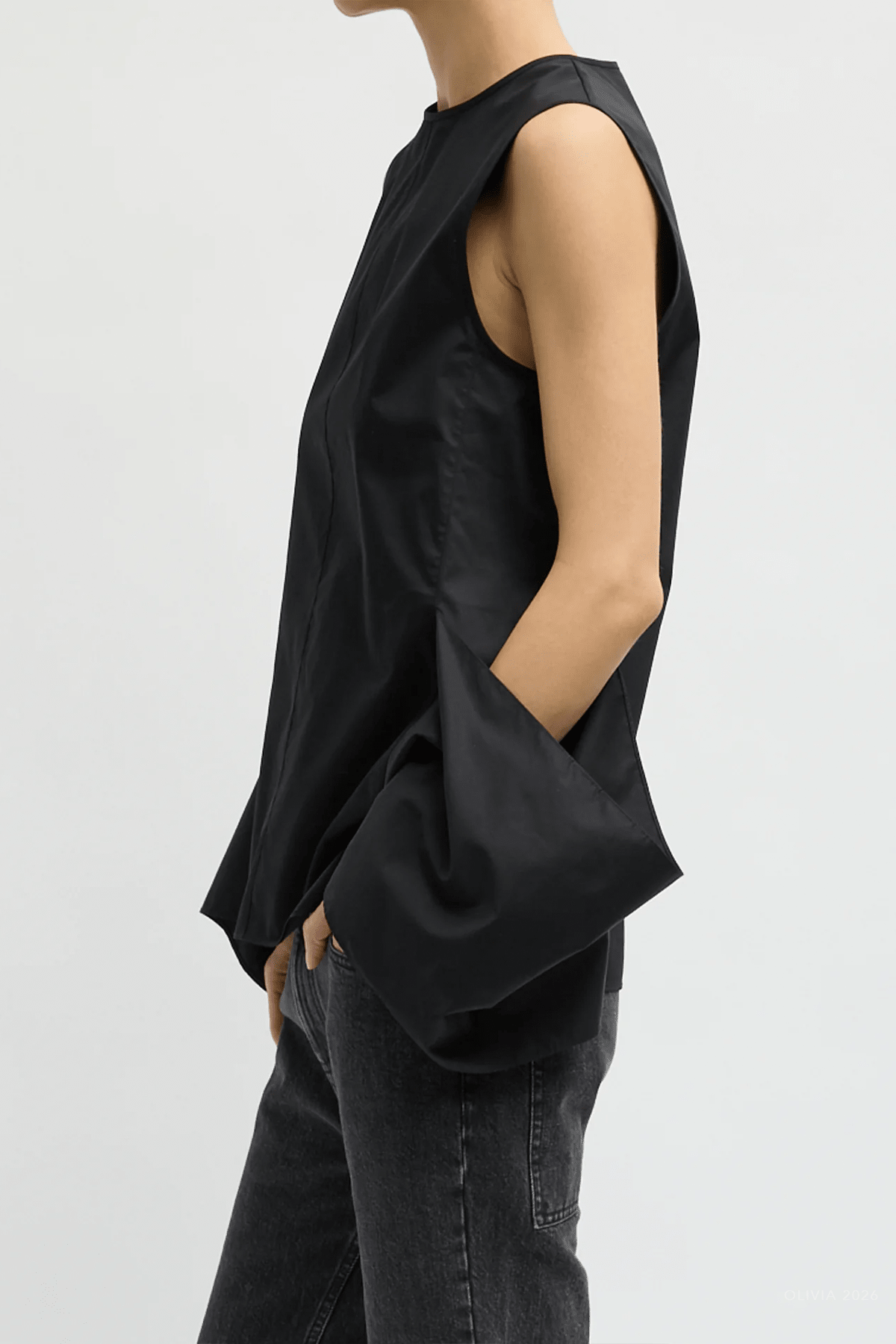 Eco Poplin Side Drape Top in Black - shop-olivia.com