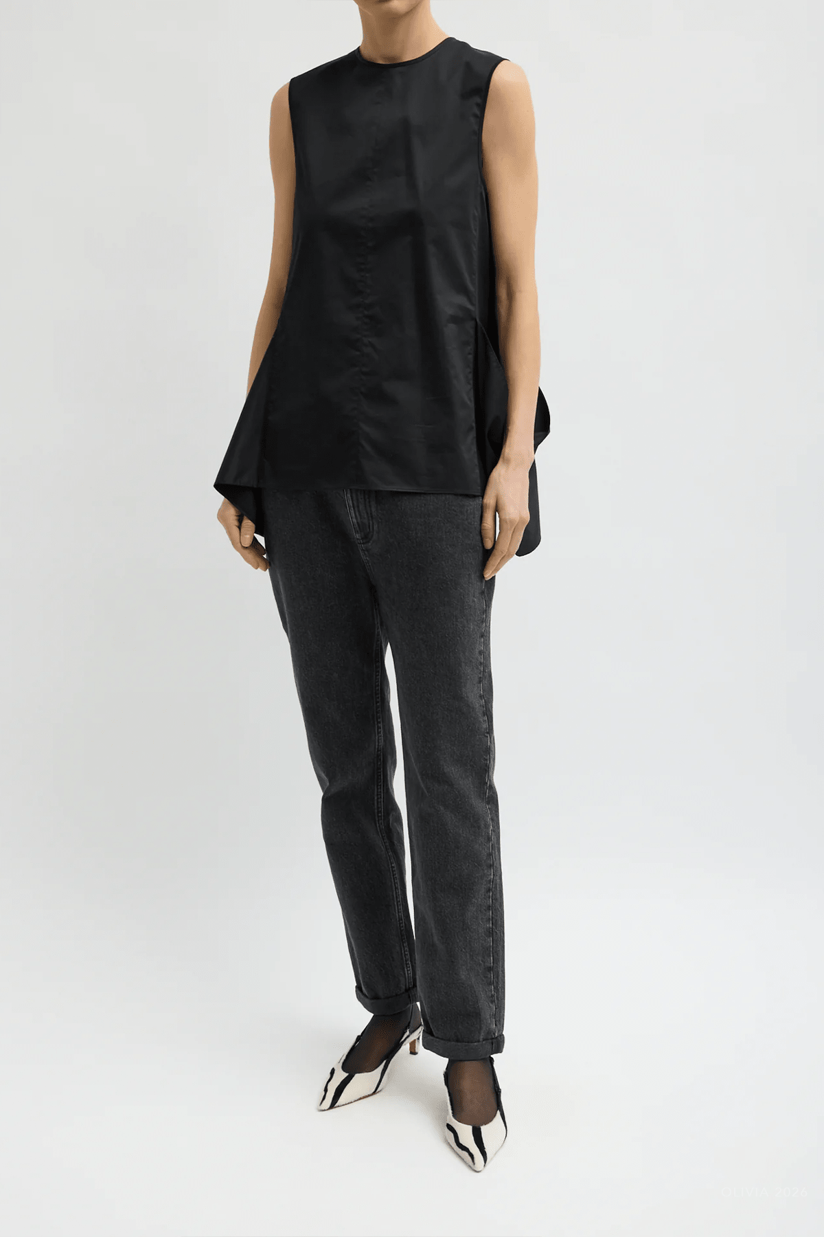 Eco Poplin Side Drape Top in Black - shop-olivia.com