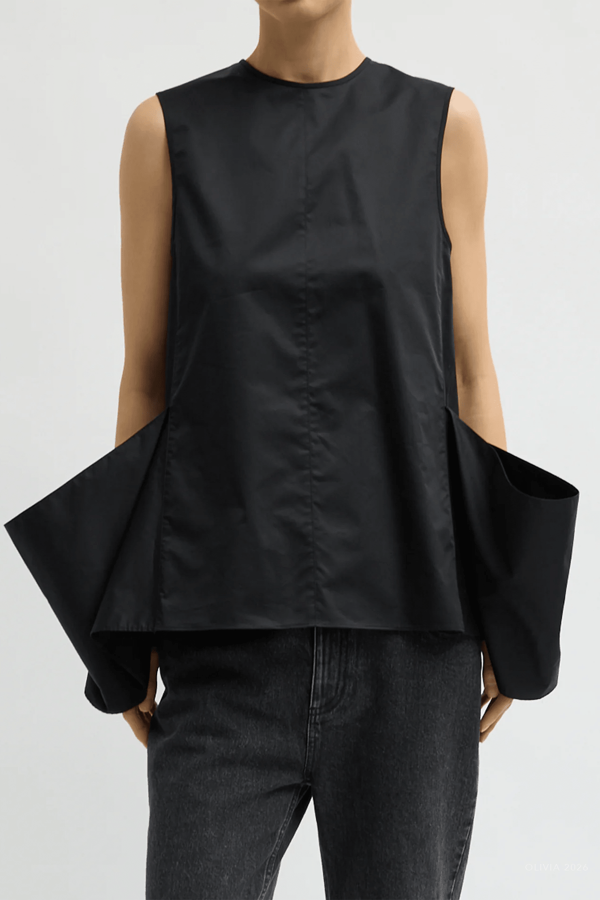 Eco Poplin Side Drape Top in Black - shop-olivia.com