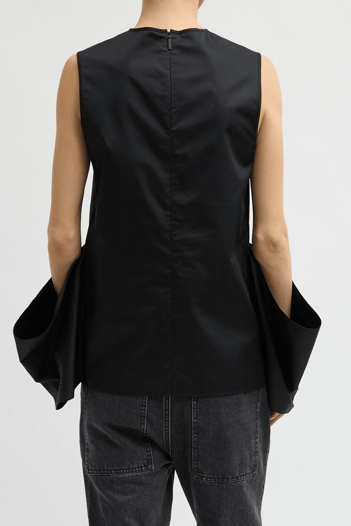 Eco Poplin Side Drape Top in Black - shop-olivia.com