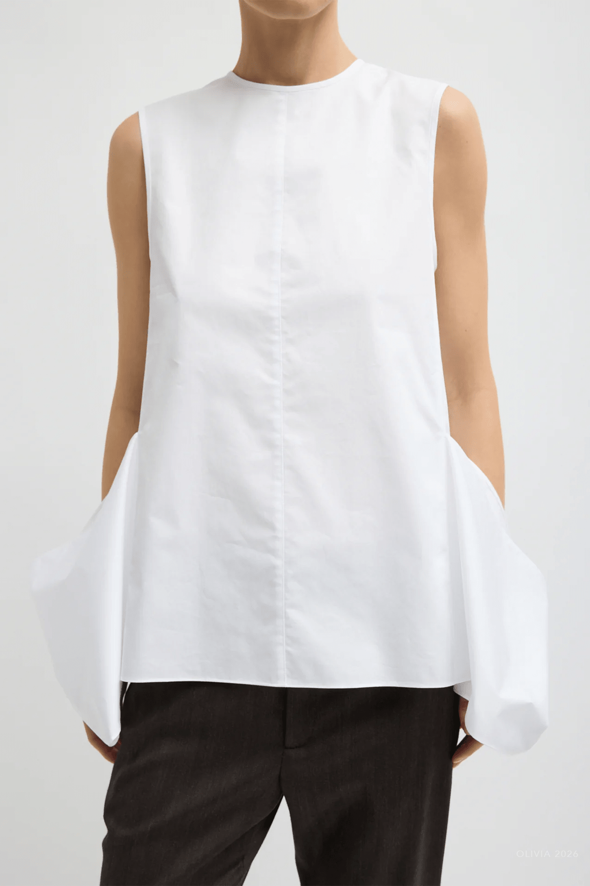 Eco Poplin Side Drape Top in White - shop-olivia.com