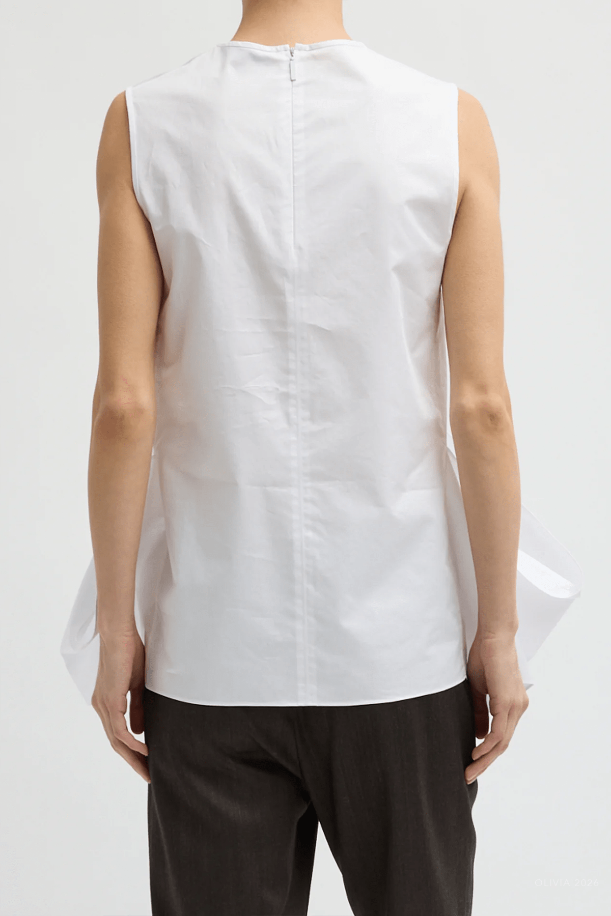 Eco Poplin Side Drape Top in White - shop-olivia.com