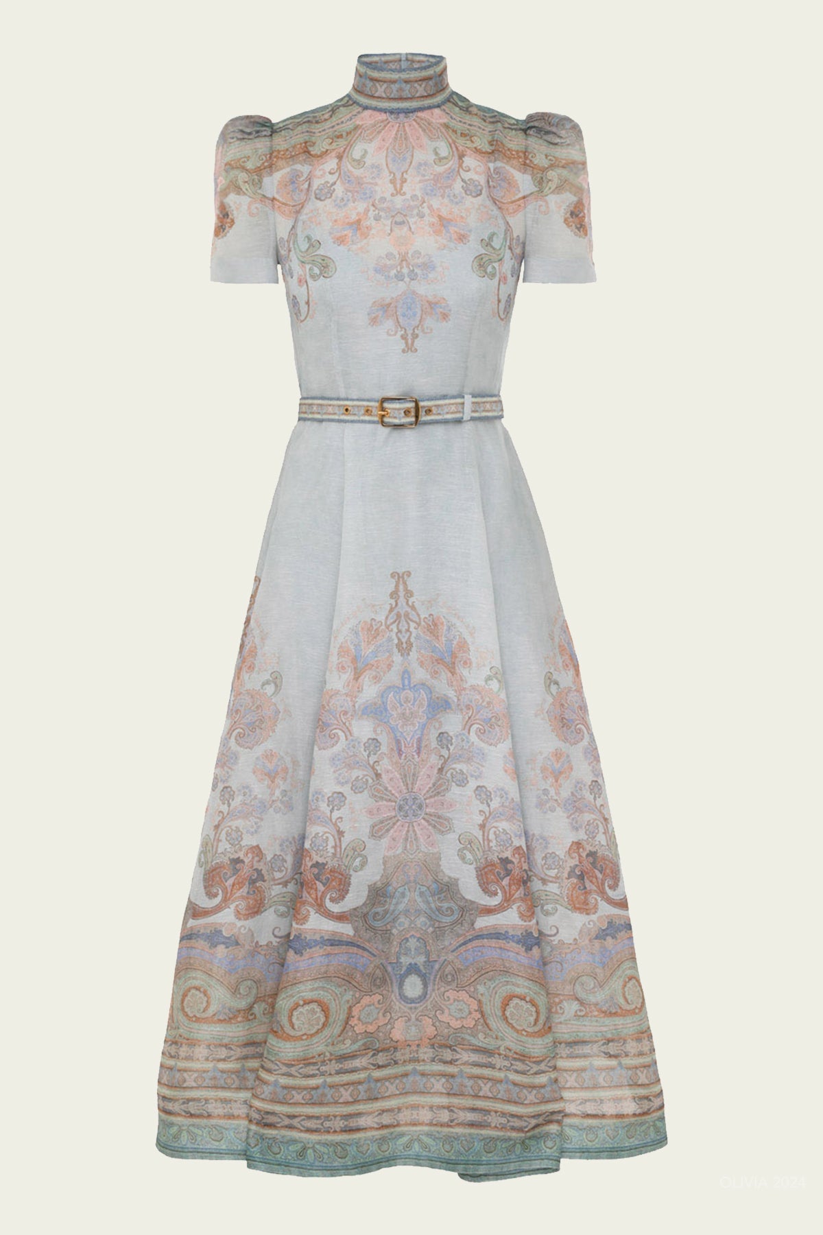 Eden Belted Midi Dress in Blue Paisley - shop - olivia.com