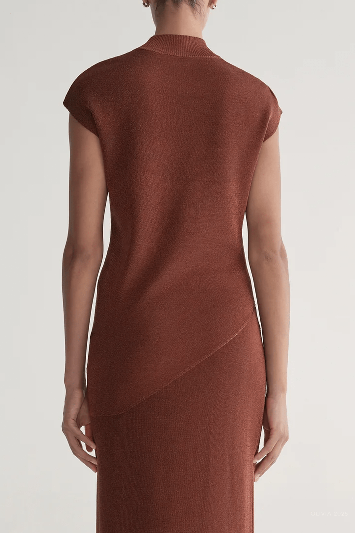 Edith Metallic Knit Asymmetric Top in Rust - shop - olivia.com