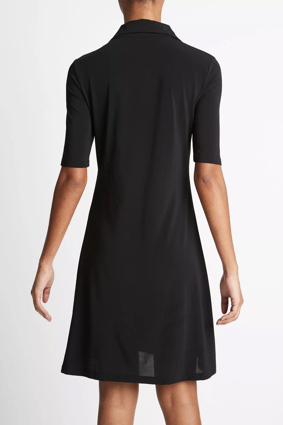 Elbow-Sleeve Polo Dress in Black - shop-olivia.com