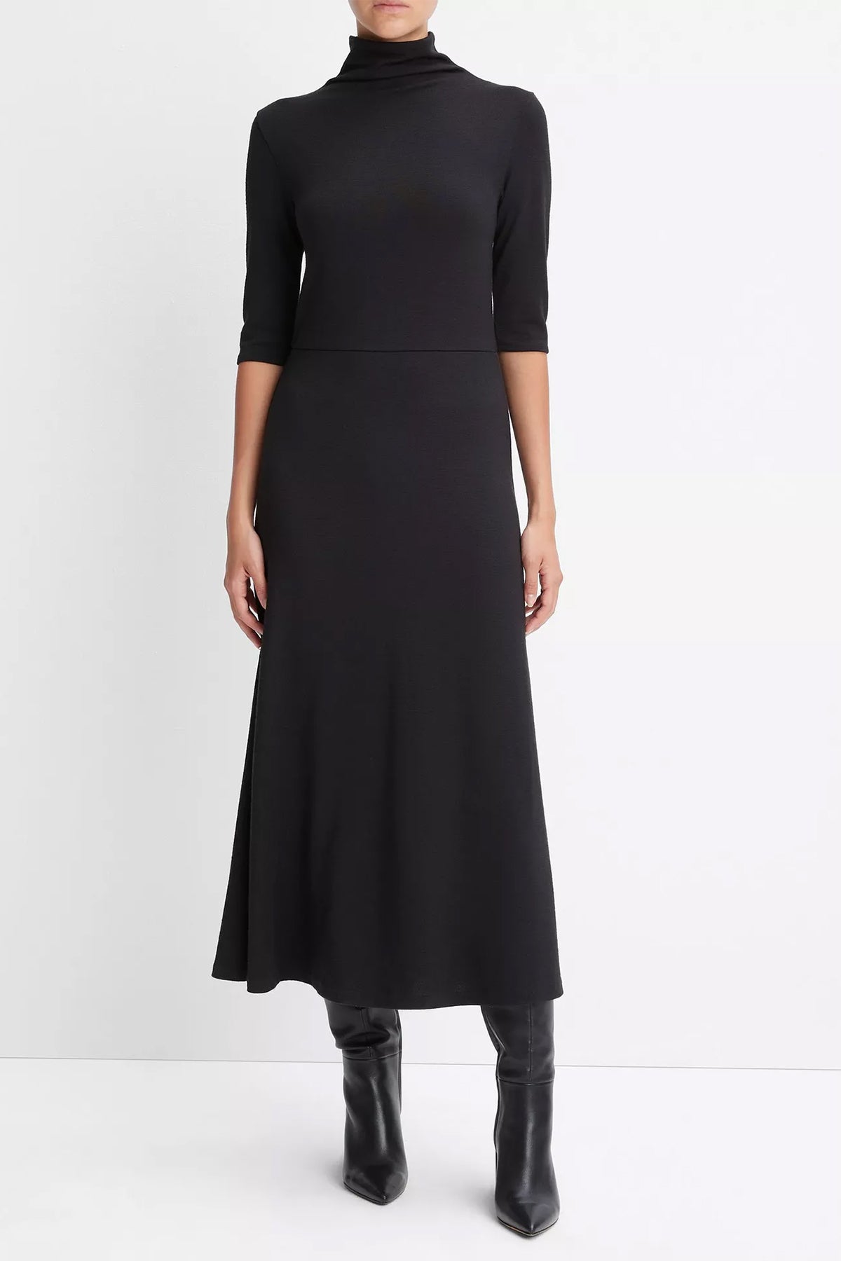 Elbow - Sleeve Turtleneck Dress in Black - shop - olivia.com