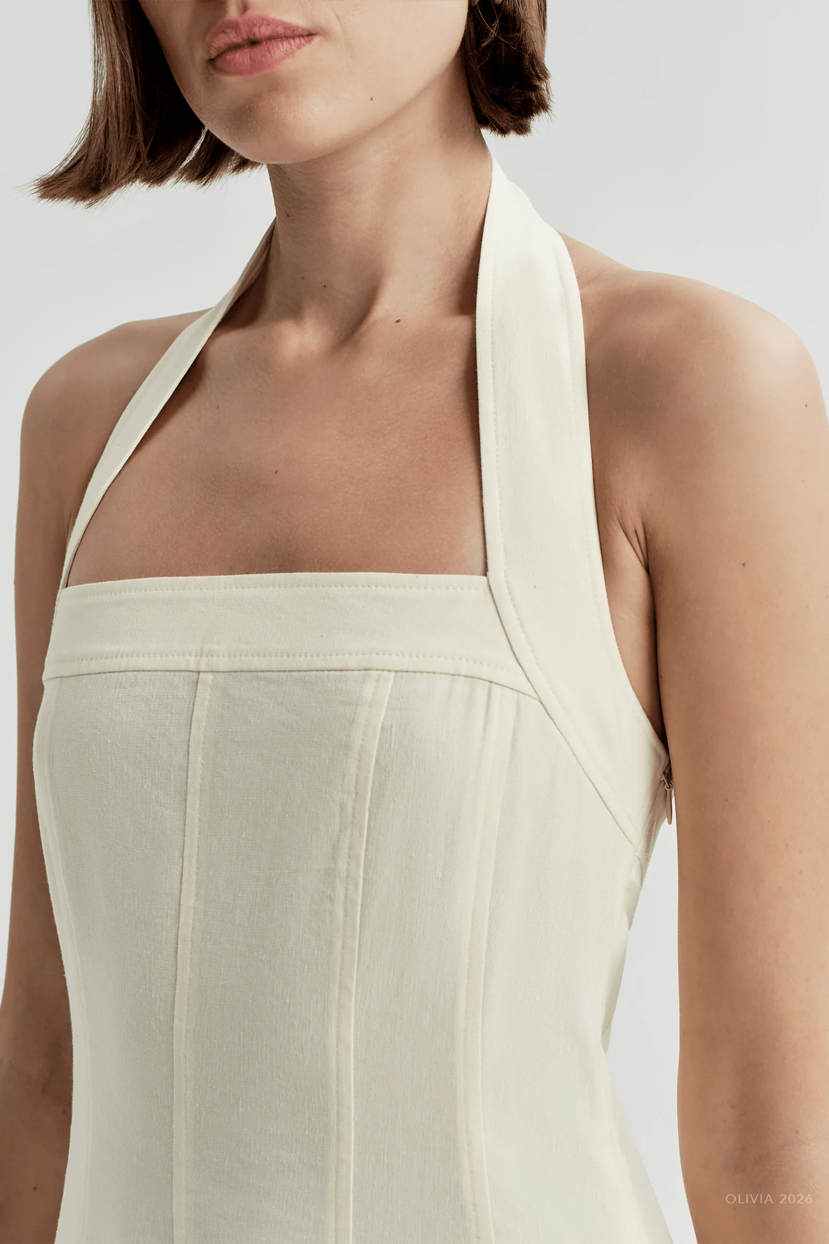 Elinor Linen Midi Halter Dress in Light Canary - shop-olivia.com