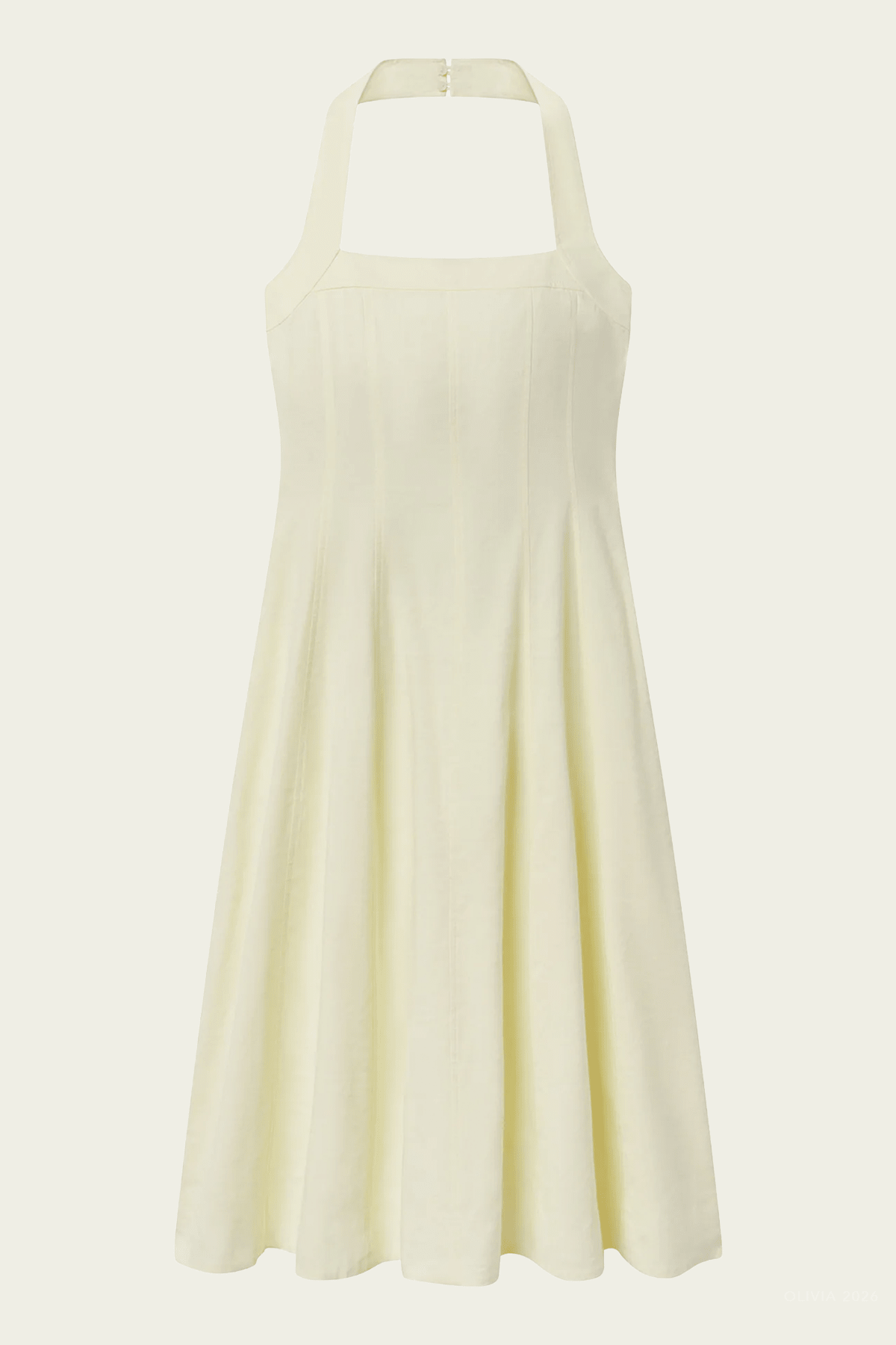 Elinor Linen Midi Halter Dress in Light Canary - shop-olivia.com