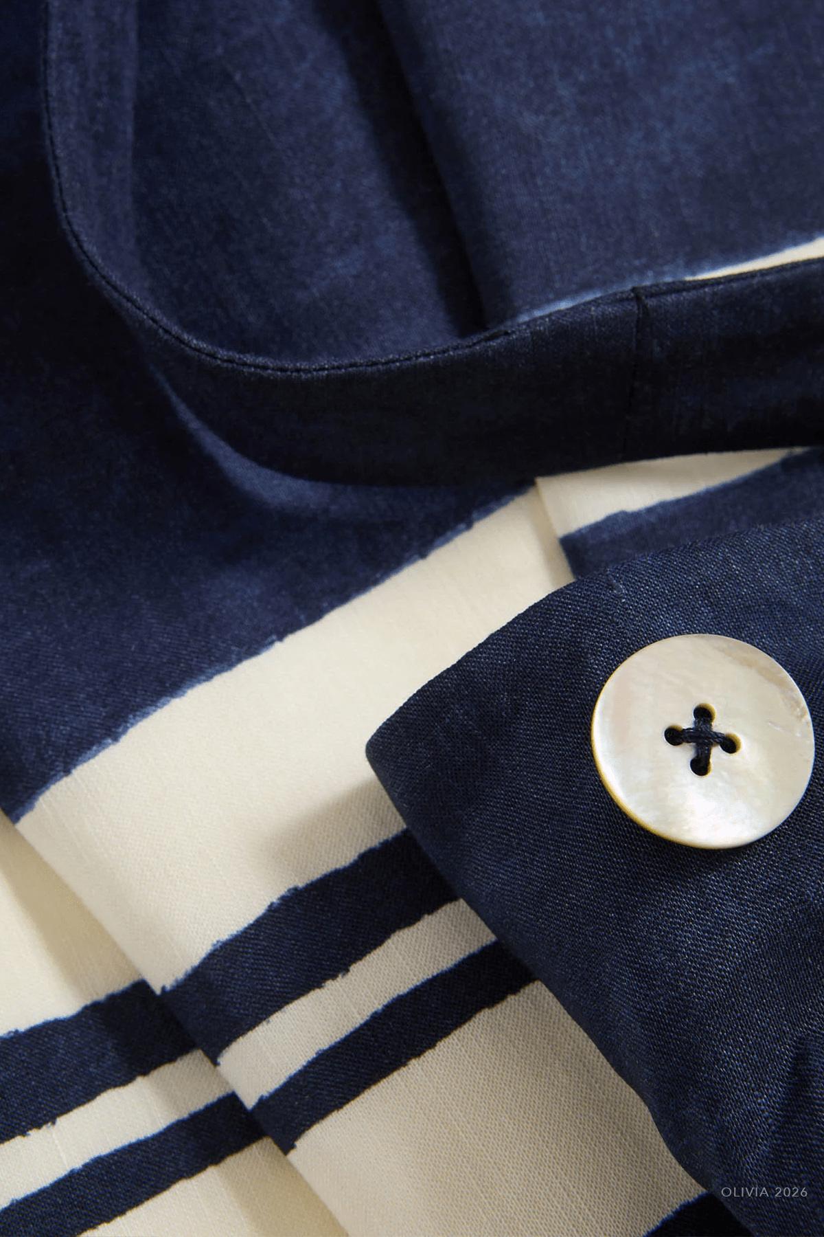 Ella Striped Linen Midi Dress in Navy Dove White - shop - olivia.com