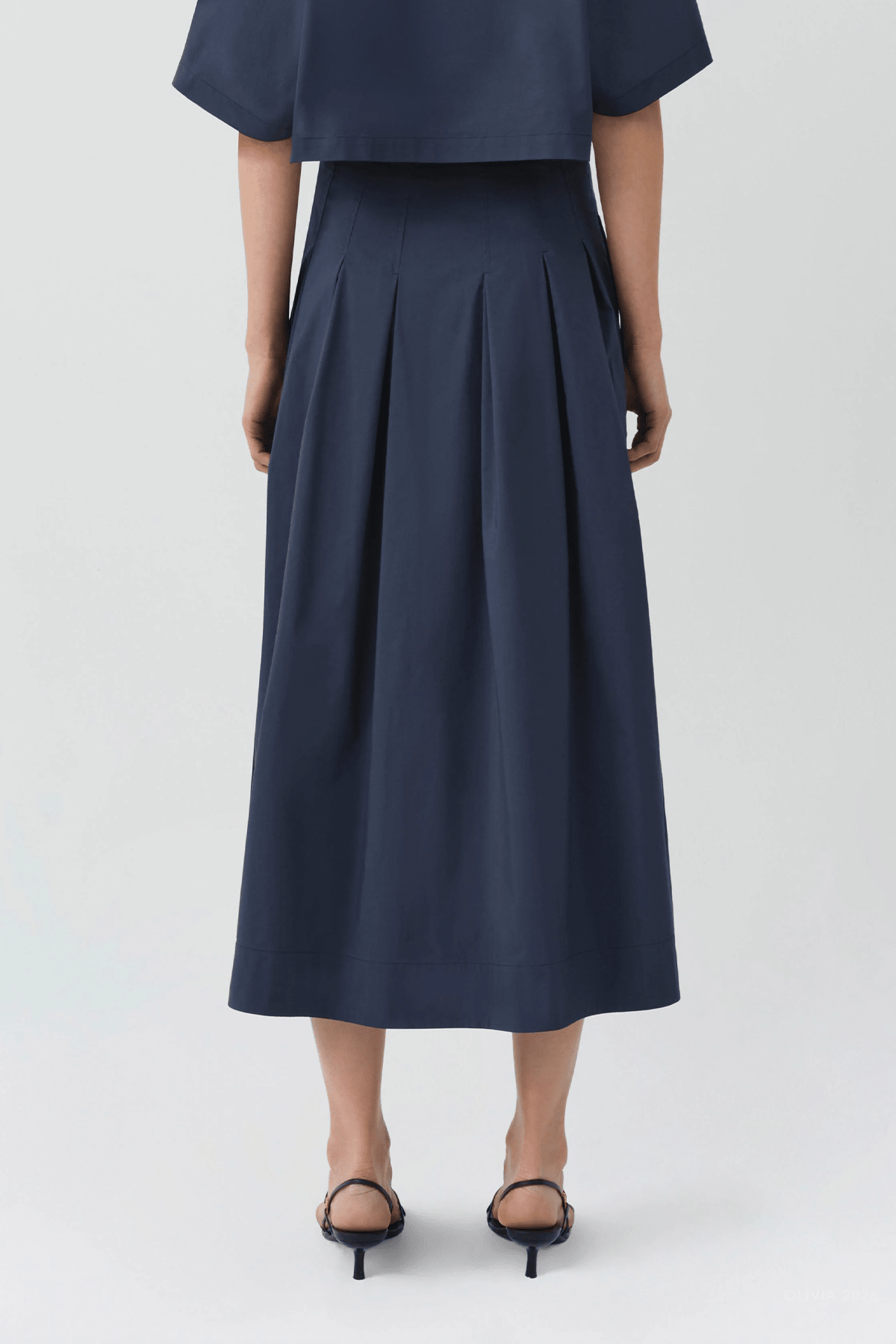 Elora Cotton Midi Skirt in Midnight - shop-olivia.com