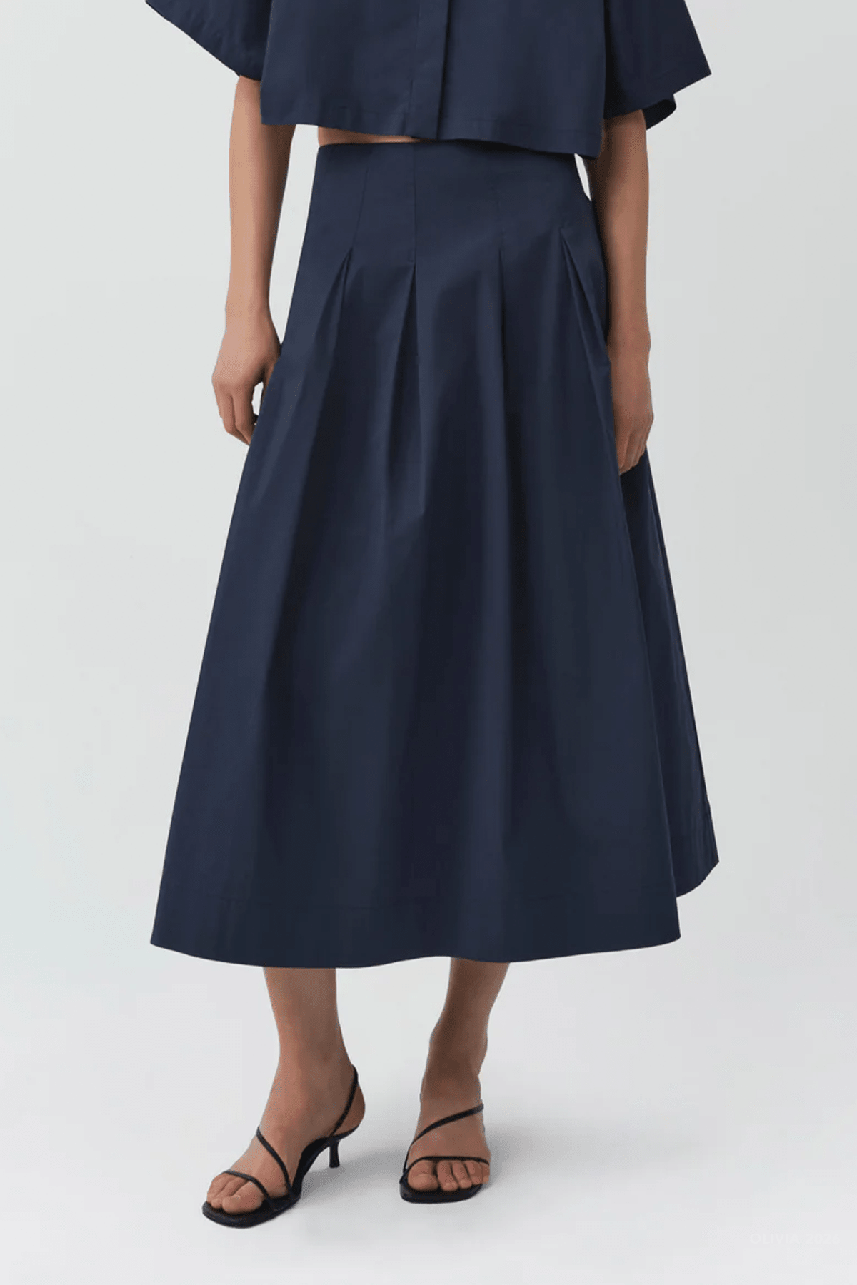Elora Cotton Midi Skirt in Midnight - shop-olivia.com