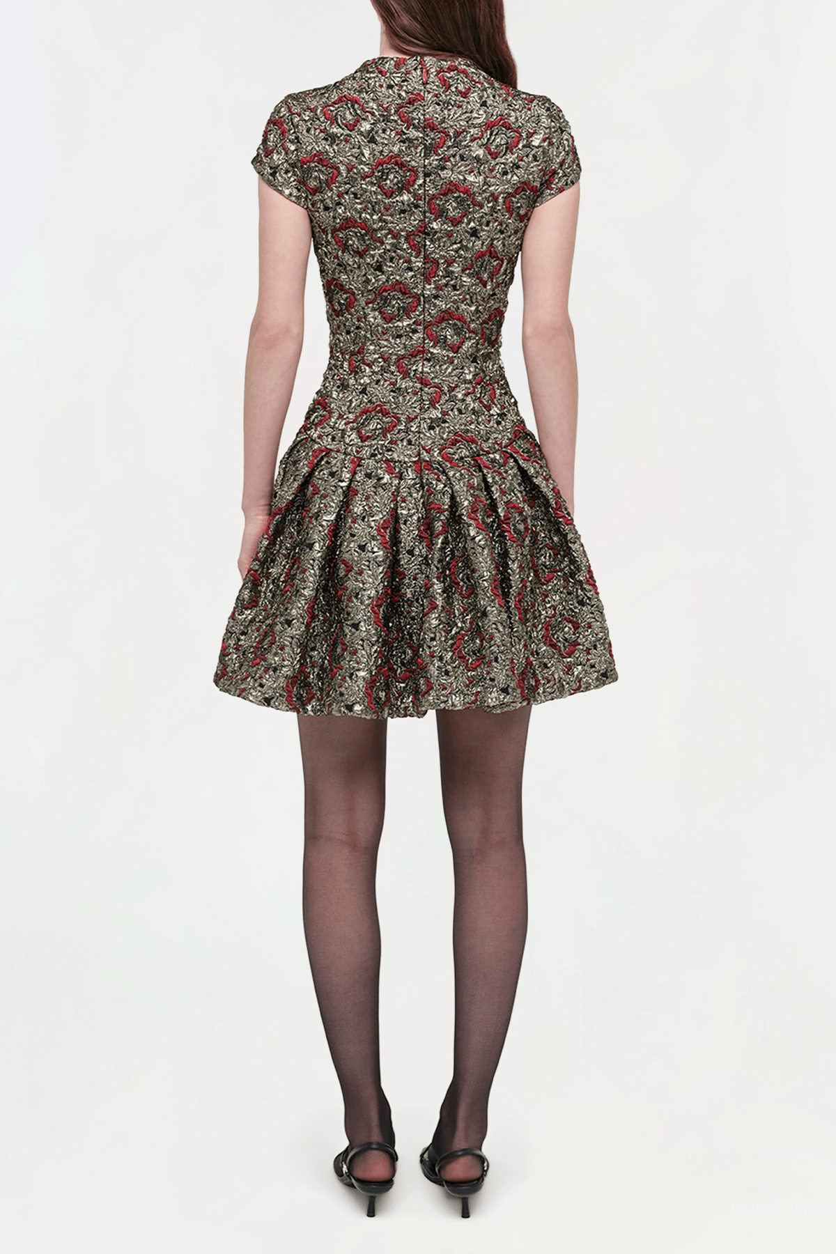 Elowen Gilded Jacquard Mini Dress in Ruby Multi - shop - olivia.com