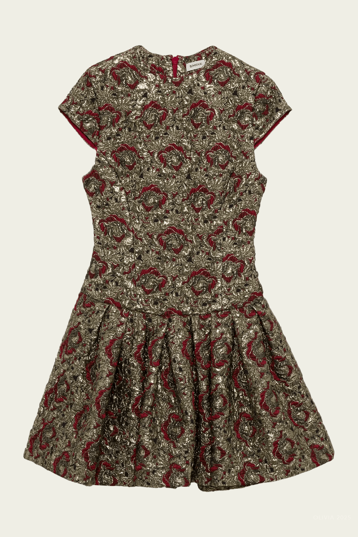 Elowen Gilded Jacquard Mini Dress in Ruby Multi - shop - olivia.com