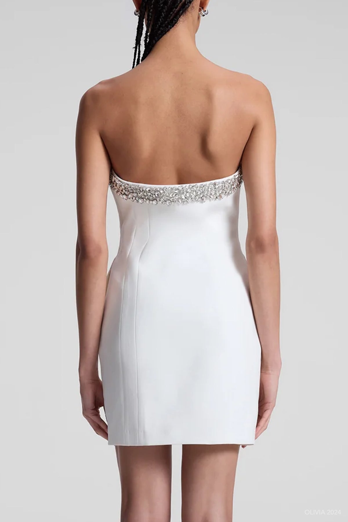 Elsie Strapless Embellished Mini Dress in White - shop - olivia.com