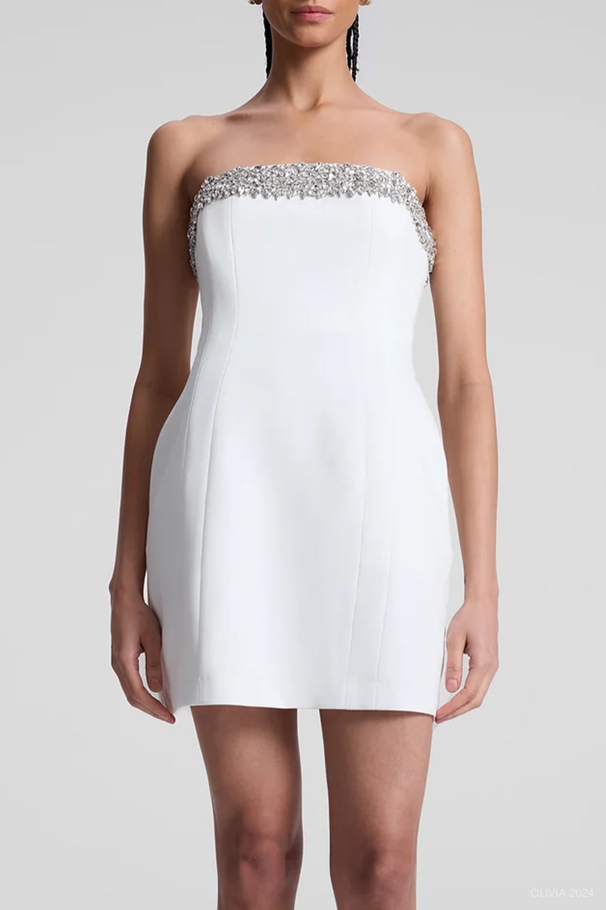 Elsie Strapless Embellished Mini Dress in White - shop - olivia.com