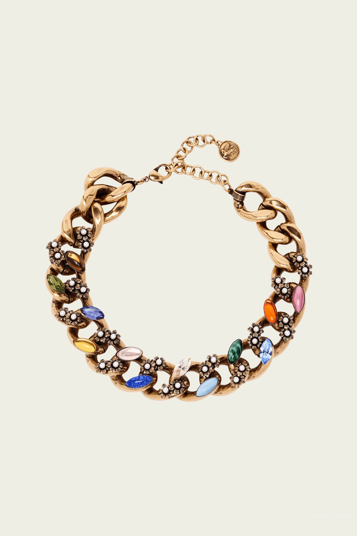 Embellished Chain Necklace in Gold Multi - shop-olivia.com