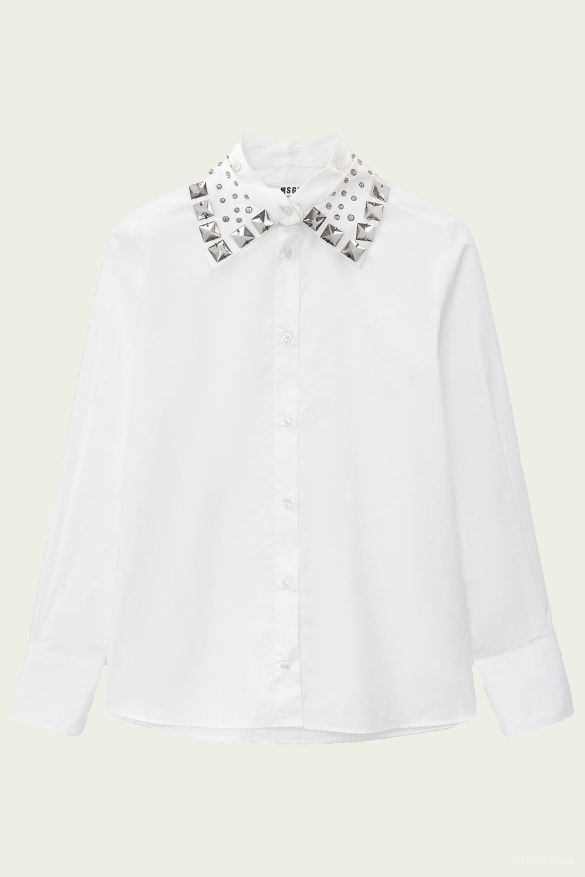 Embellished Collar Blouse in White - shop - olivia.com