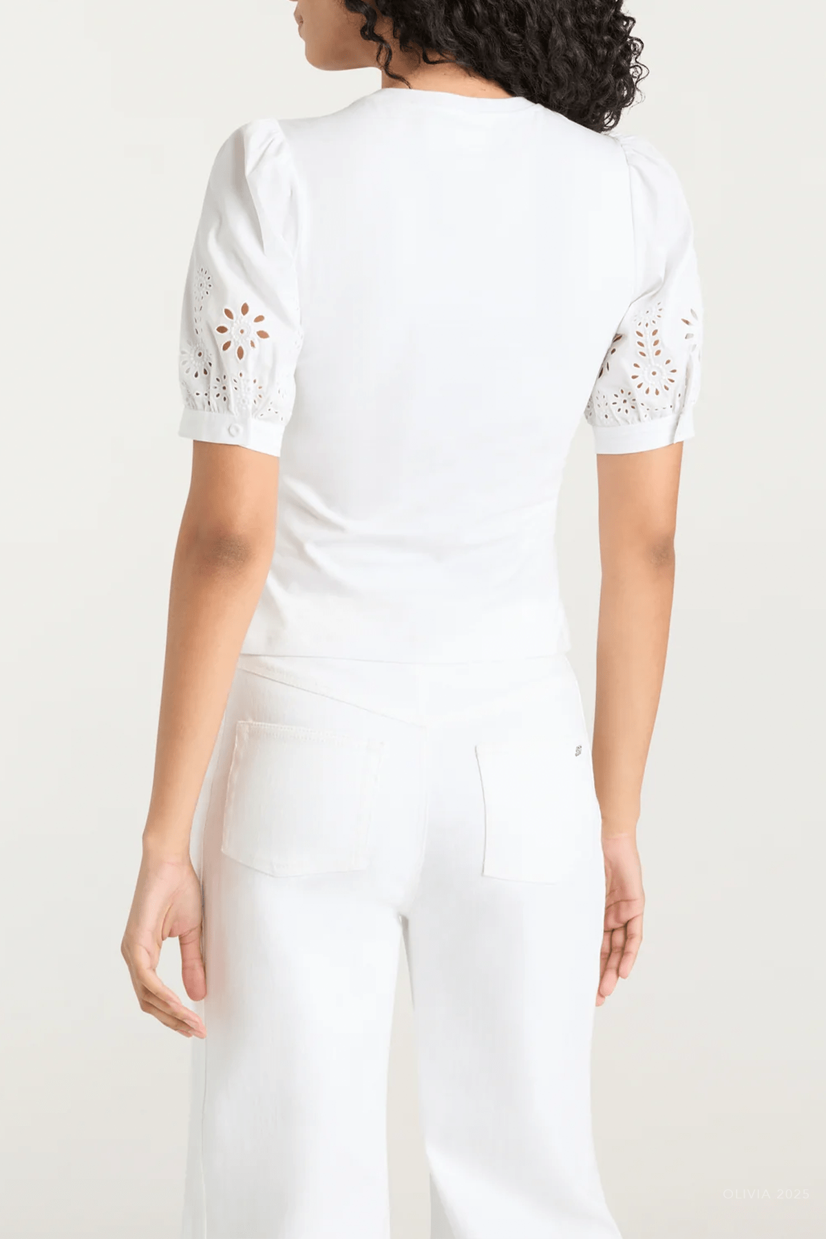 Embroidered Mazie Eyelet Coria Top in White - shop - olivia.com