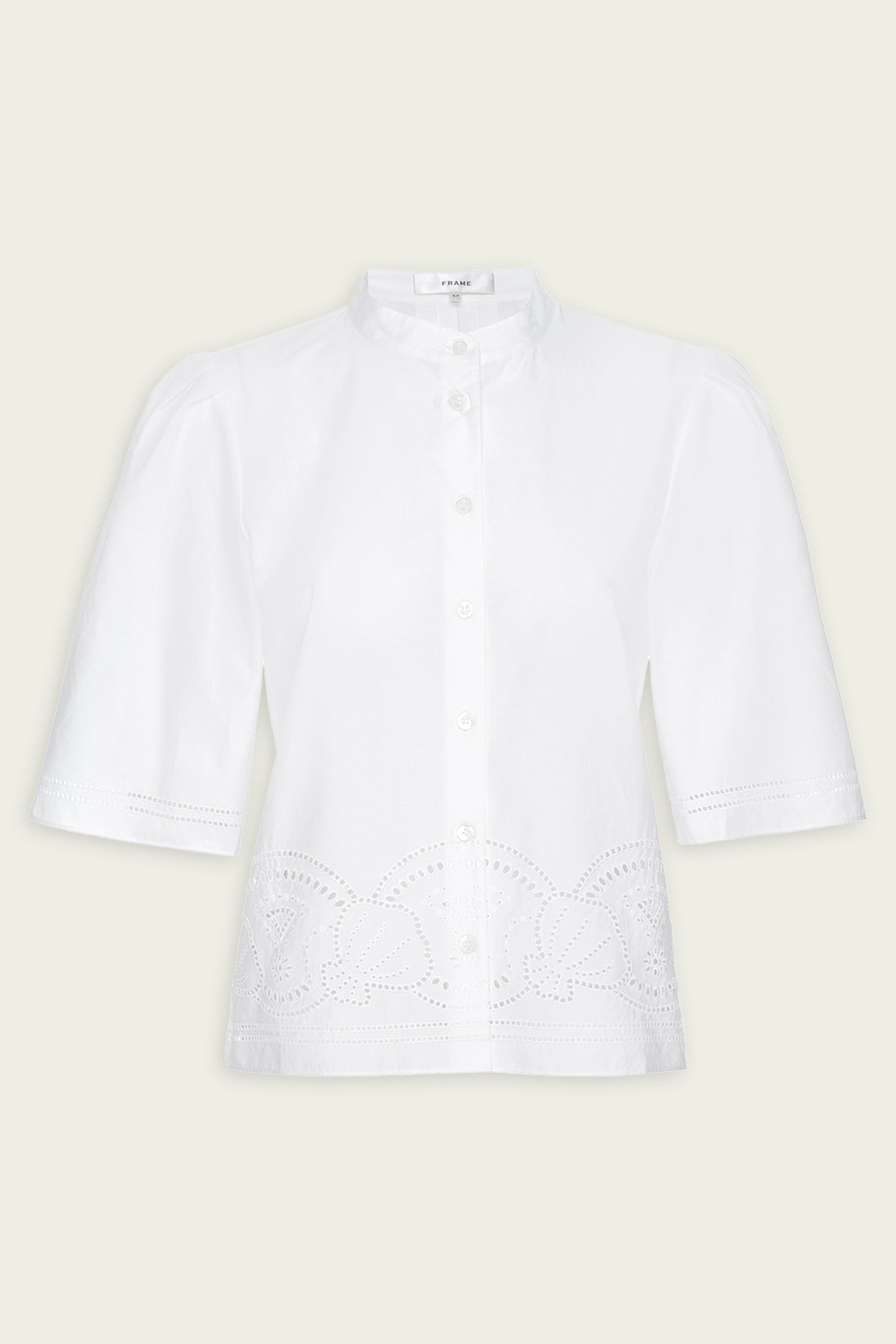 Embroidered Short Sleeve Shirt in White - shop-olivia.com