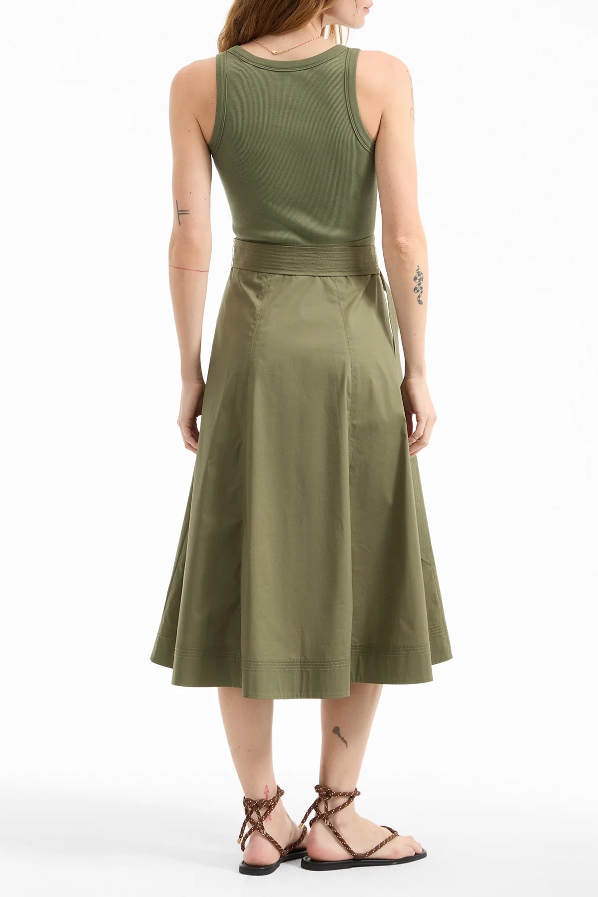 Ennis Belted Midi Dress in Stone Army - shop - olivia.com