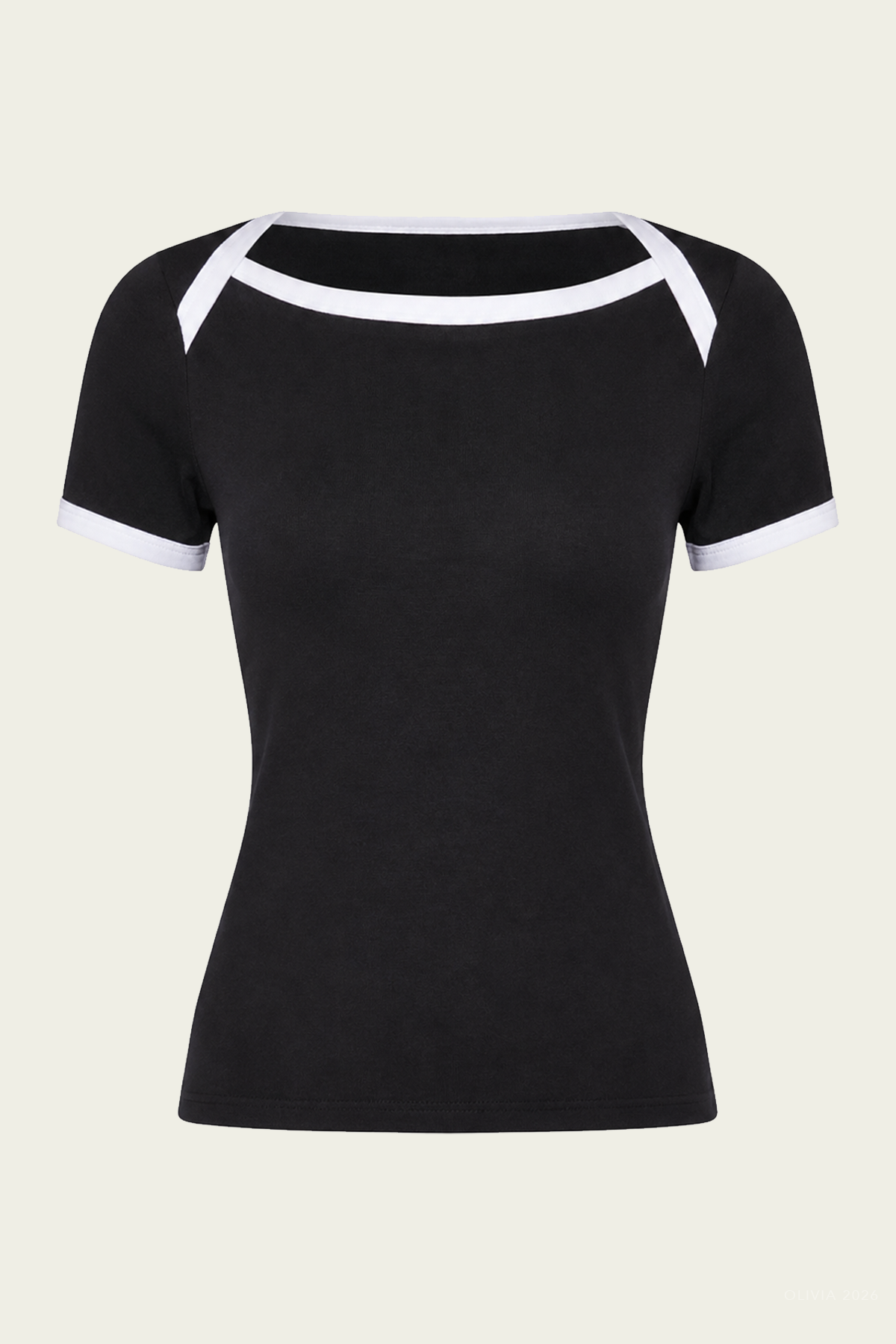 Cotton Ringer Bateau Tee in Black White