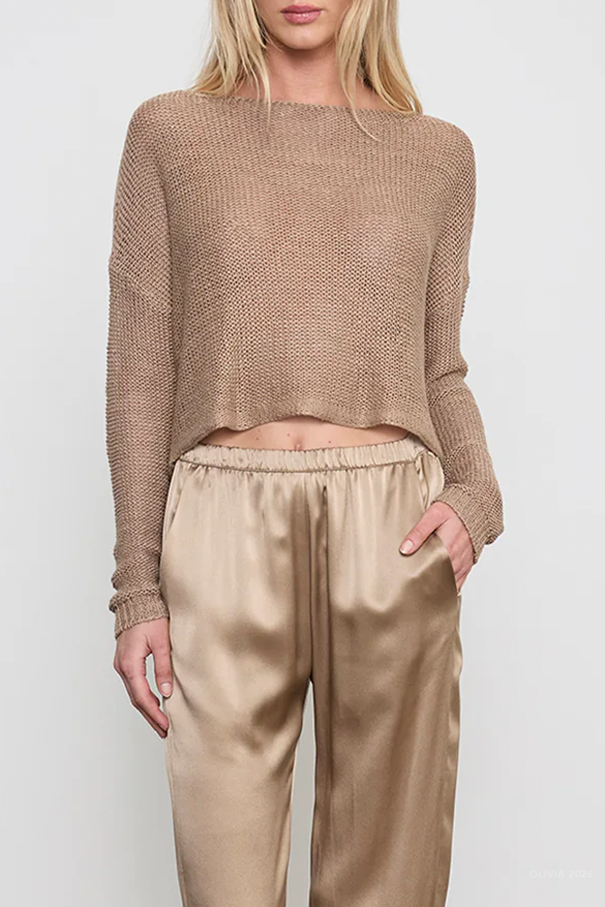 Linen Open Knit Bateau Sweater in Flax